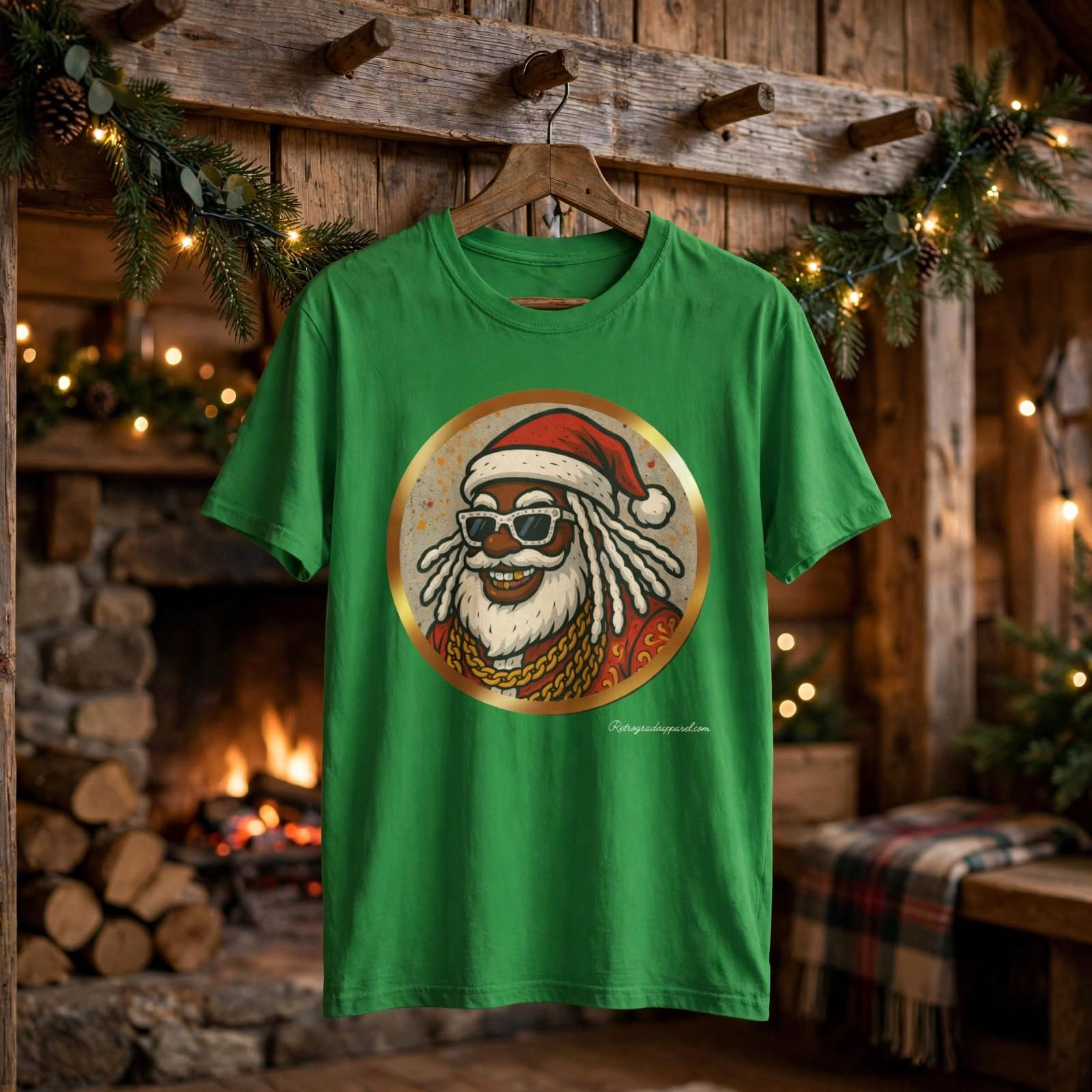 Mr. S T-Shirt, Humor Tee, Rasta-Santa inspired, Graphic Shirt – Forest Green, S