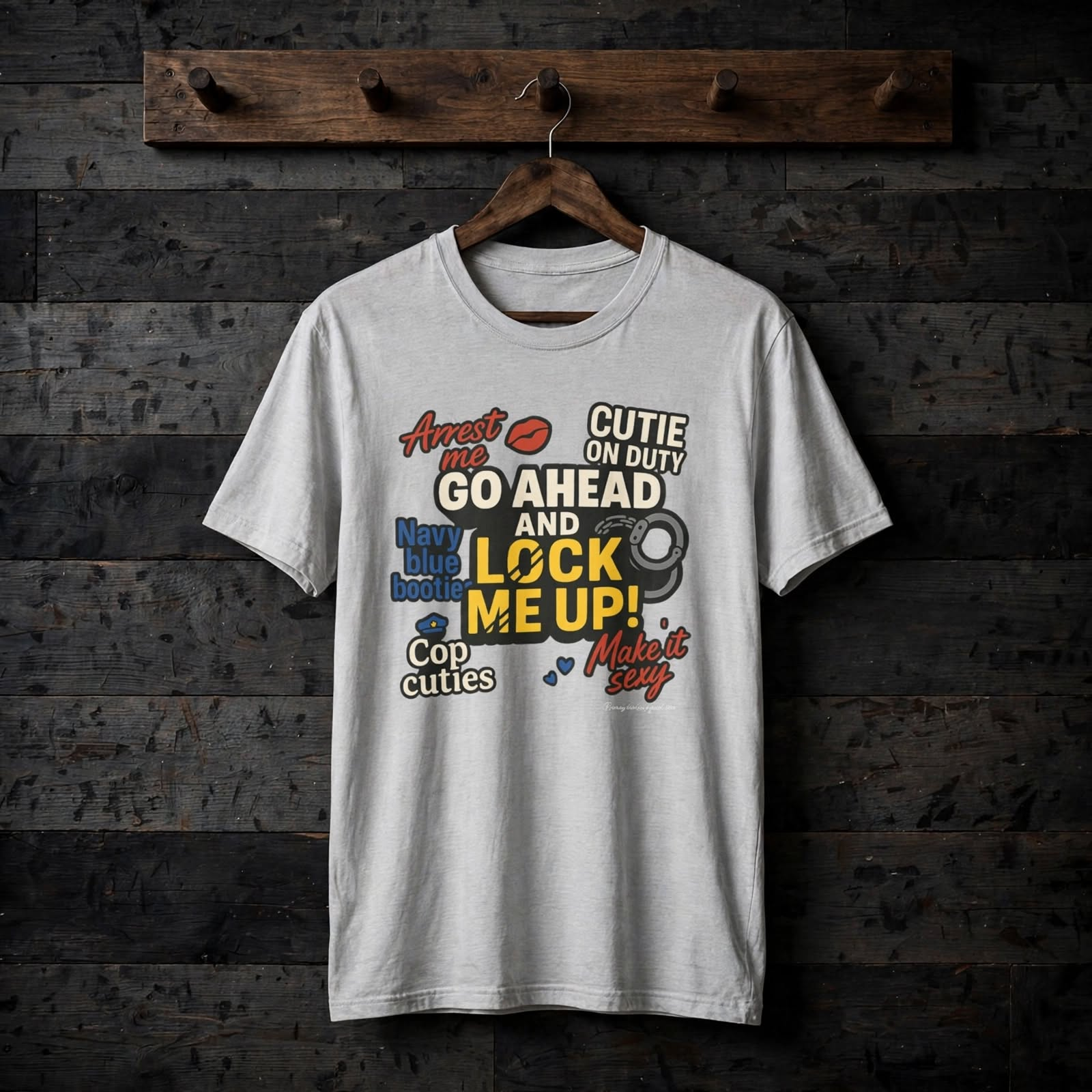 Police Theme T-Shirt - "Go Ahead and Lock Me Up" Cute On Duty Handcuff Design