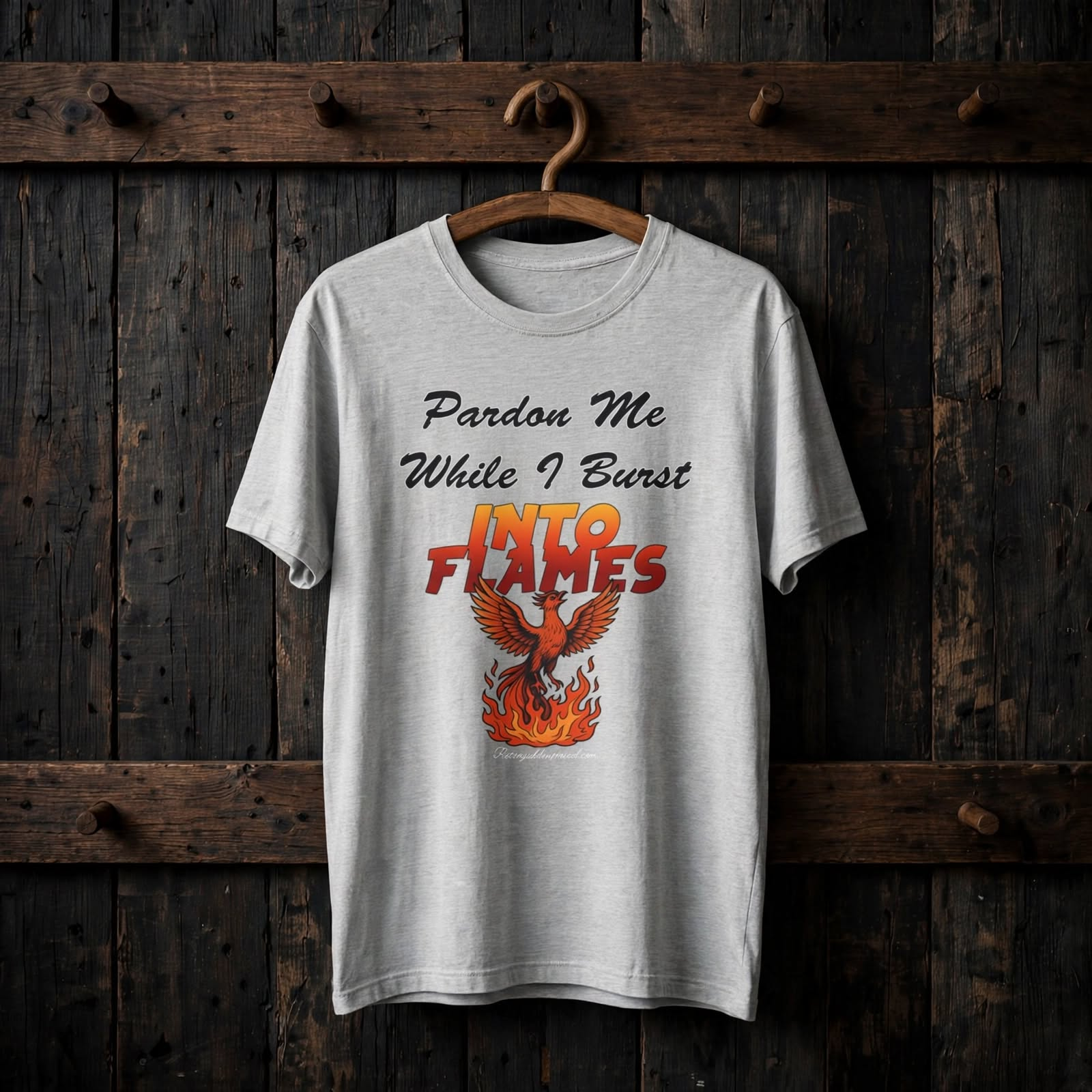 Pardon Me While I Burst Into Flames T-Shirt — Retro Flaming Phoenix Graphic Tee