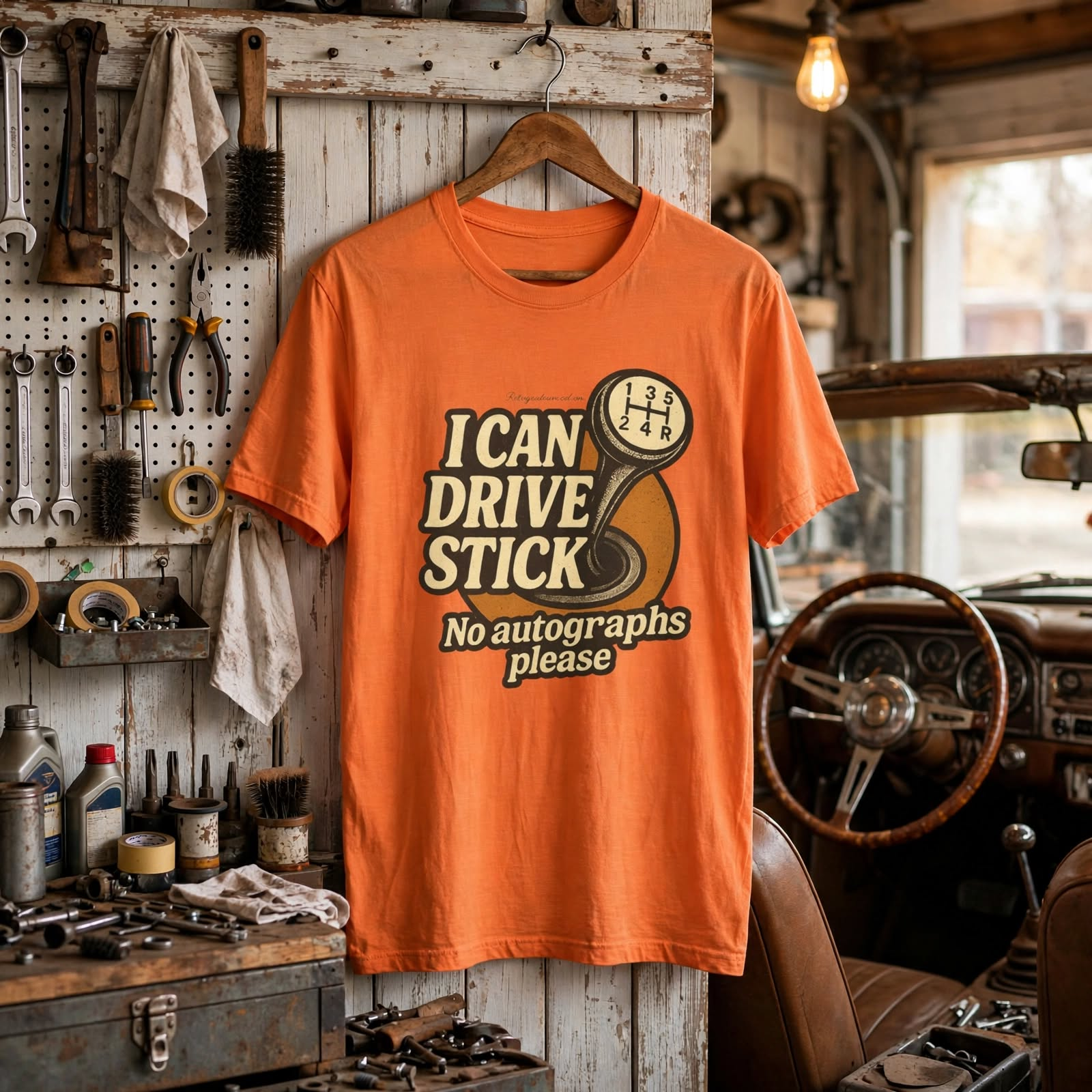 I Can Drive Stick T-Shirt — Funny Manual Transmission Shirt ("No Autographs Please")