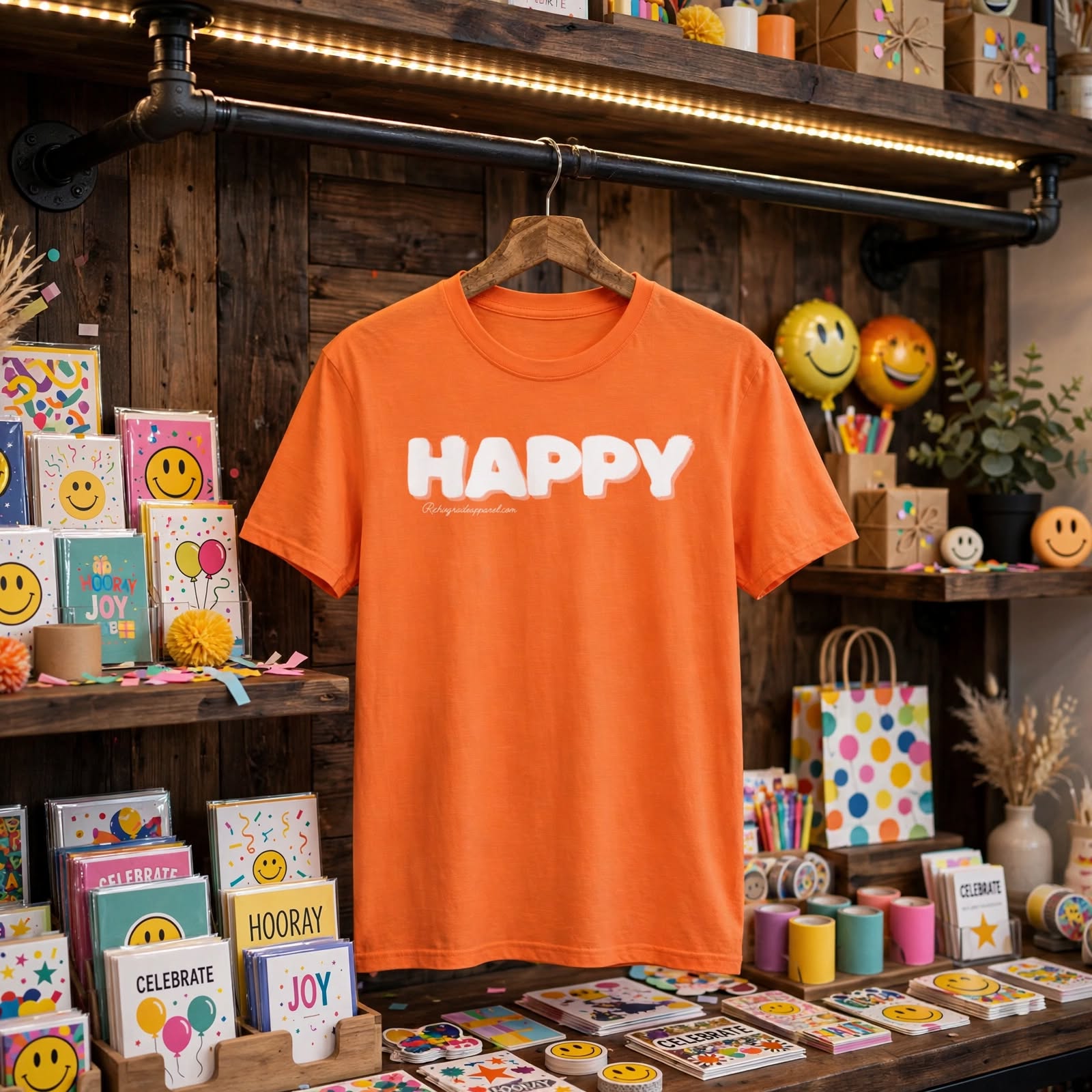 "Happy" T-Shirt, Positive Vibes Tee, Colorful Graphic Shirt, Inspired Clothing, Celestial Retro Design, Astrology – Heather Galapagos Blue, S