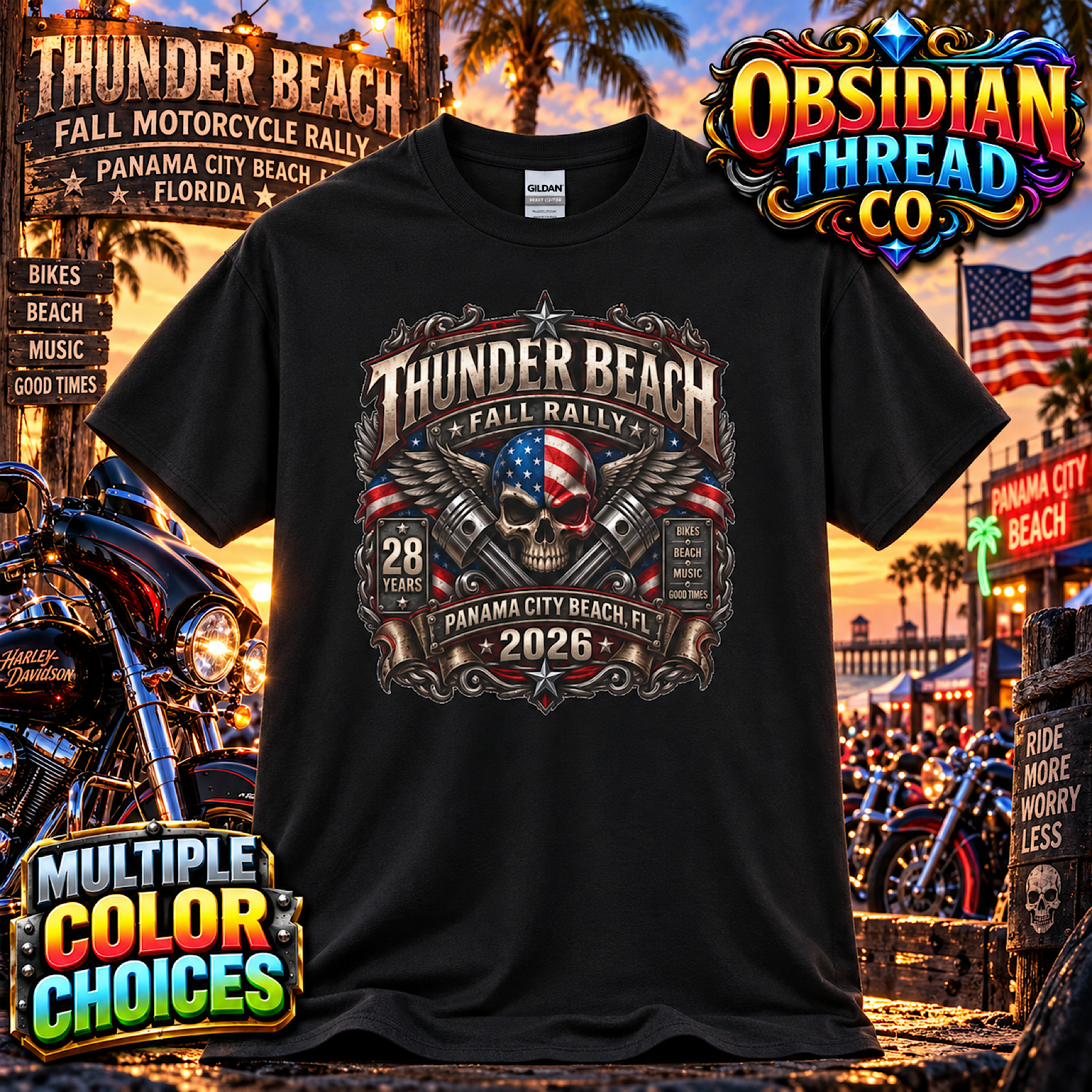 Thunder Beach 2026 Unisex Shirt Fall Rally Panama City Beach Florida Biker Tee product preview