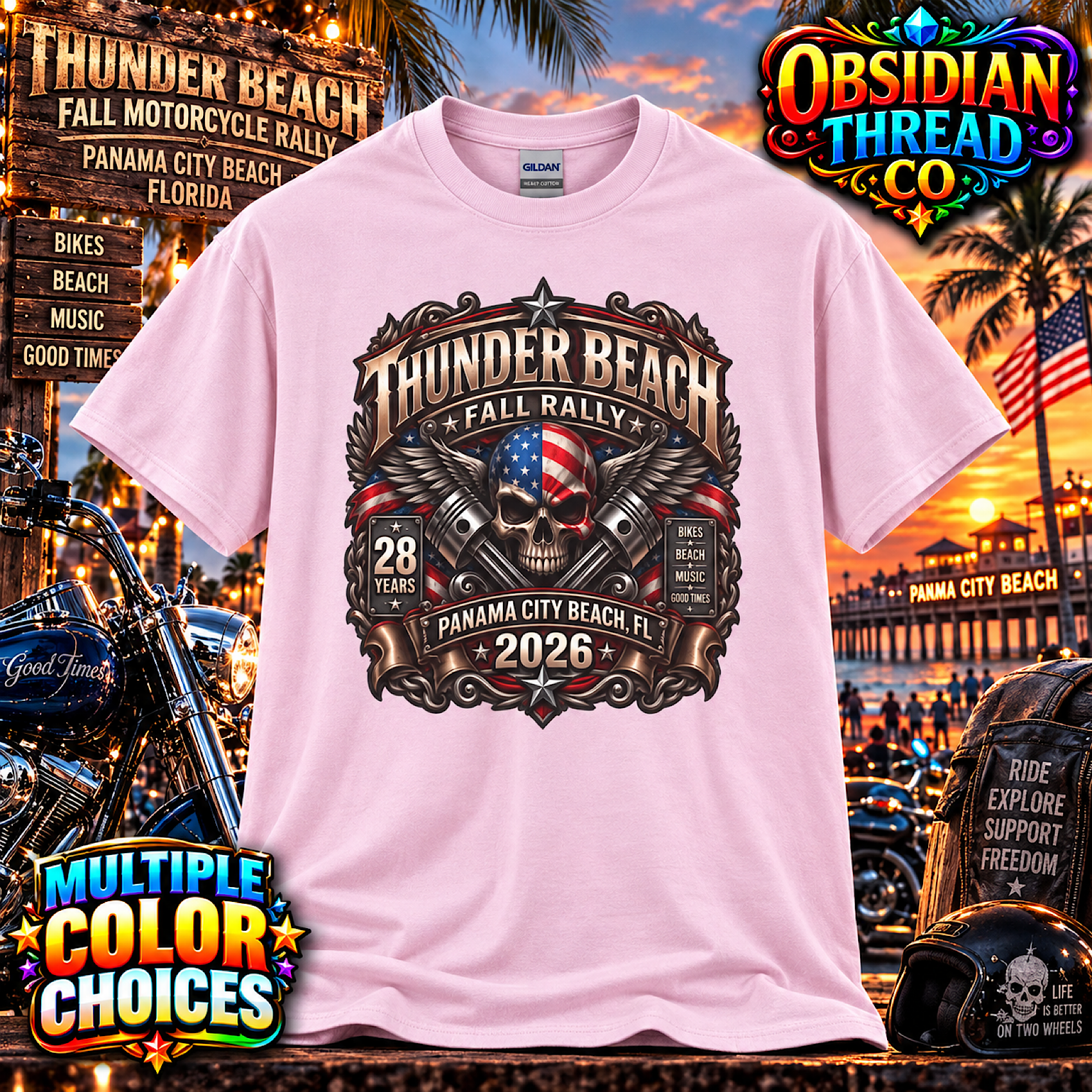 Thunder Beach 2026 Unisex Shirt Fall Rally Panama City Beach Florida Biker Tee color preview 3