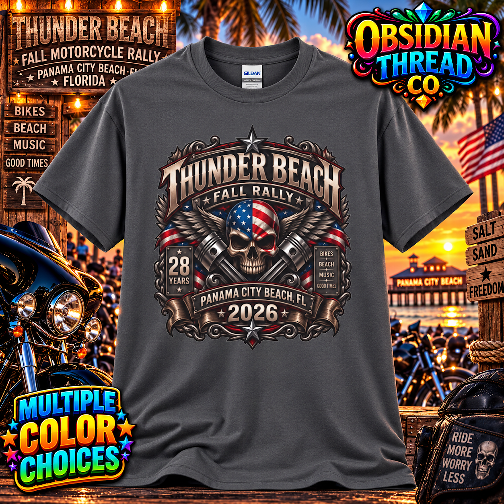 Thunder Beach 2026 Unisex Shirt Fall Rally Panama City Beach Florida Biker Tee color preview 2