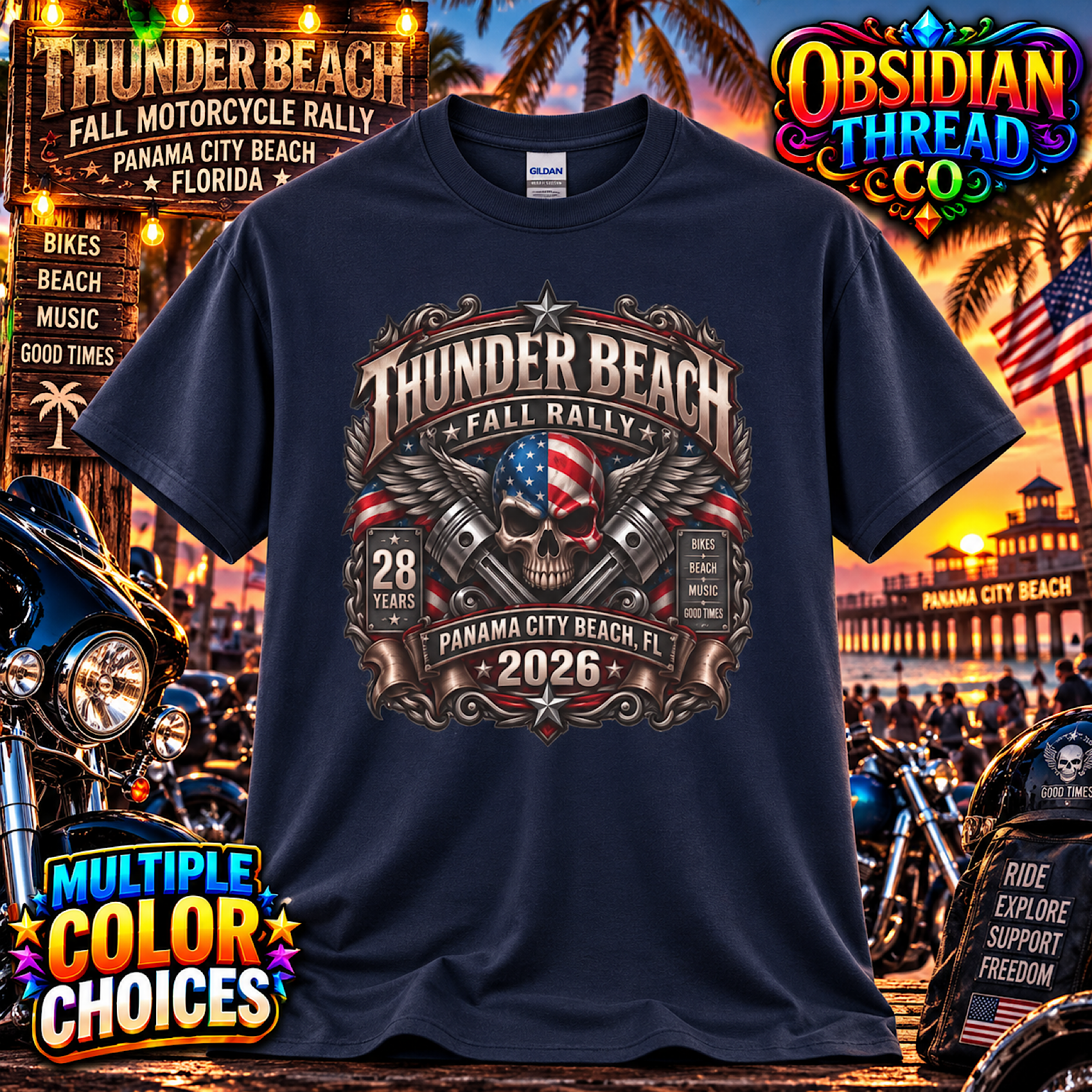 Thunder Beach 2026 Unisex Shirt Fall Rally Panama City Beach Florida Biker Tee color preview 4