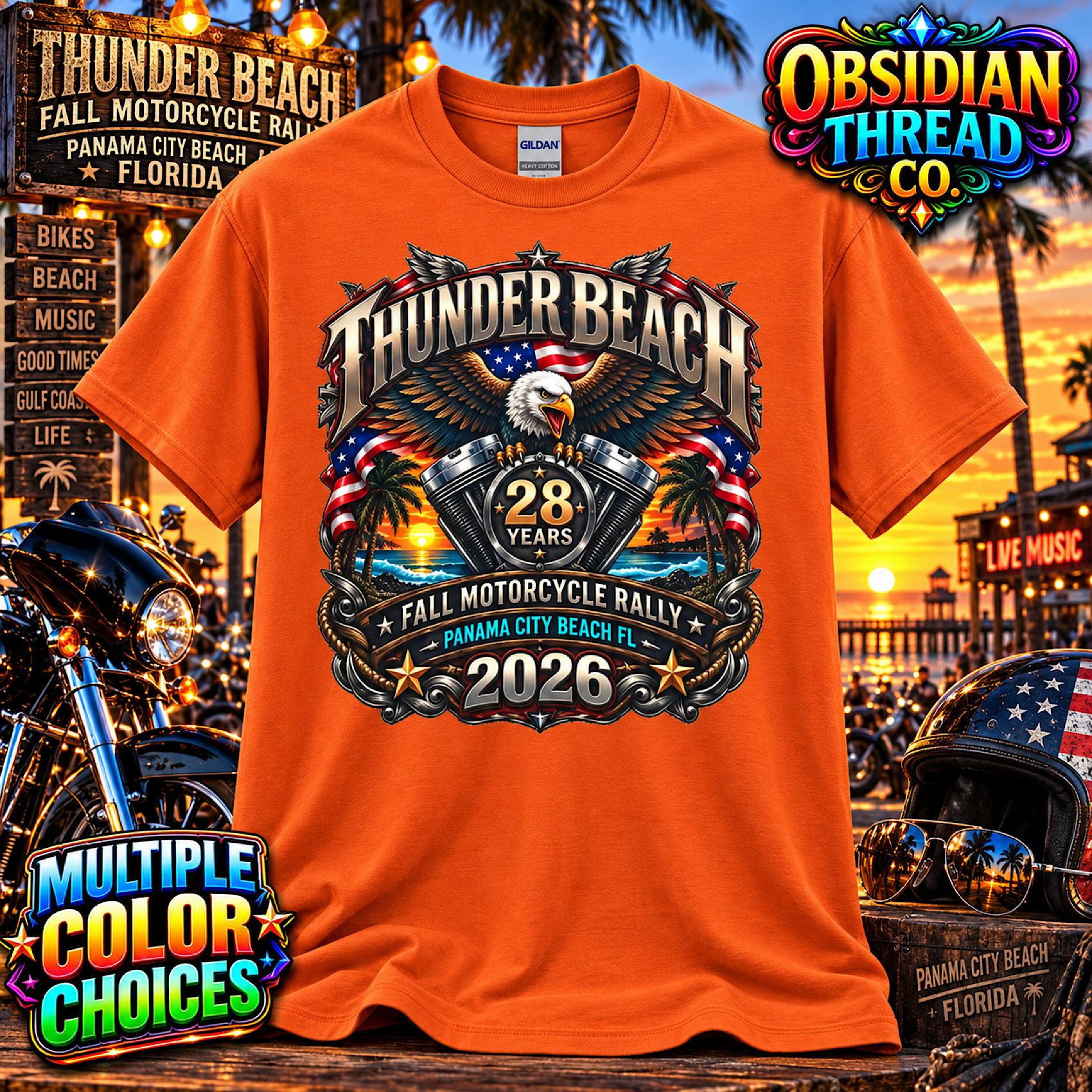 Thunder Beach 2026 Unisex Shirt Panama City Beach Florida Motorcycle Rally Tee color preview 4
