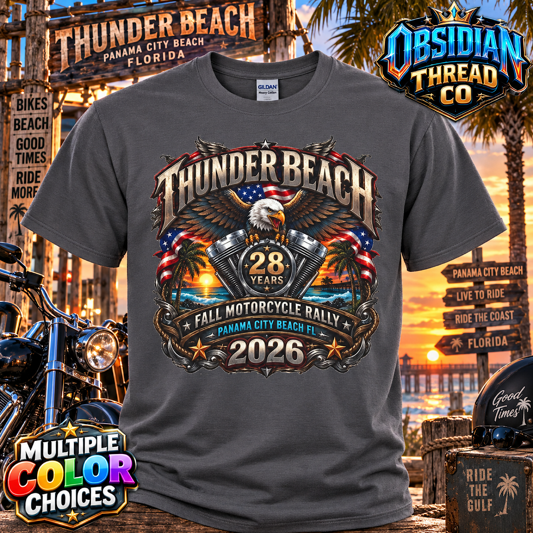 Thunder Beach 2026 Unisex Shirt Panama City Beach Florida Motorcycle Rally Tee color preview 2