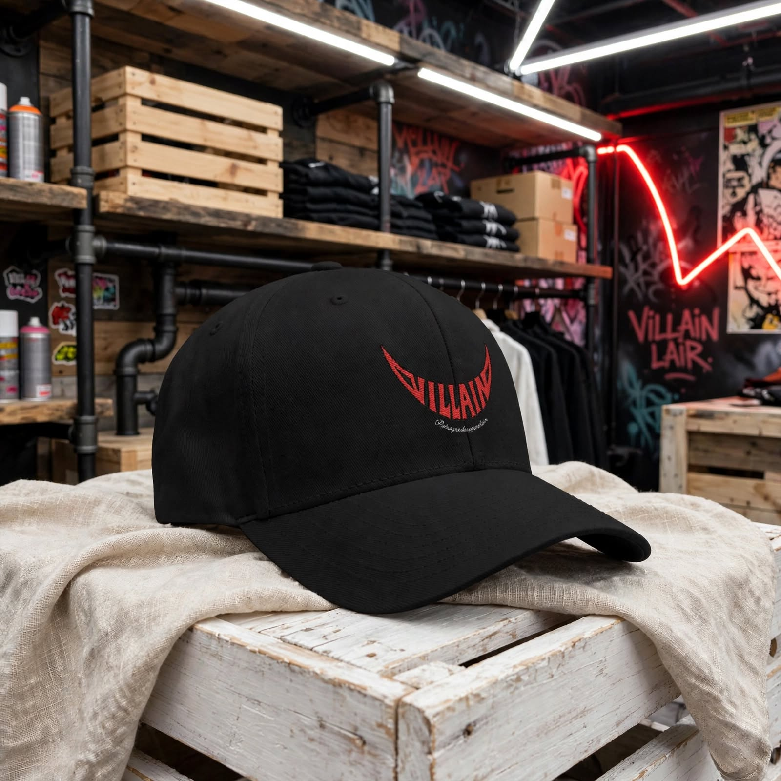VILLAIN FITTED/Embroidered Cap, villainous vibes, Baseball Hat