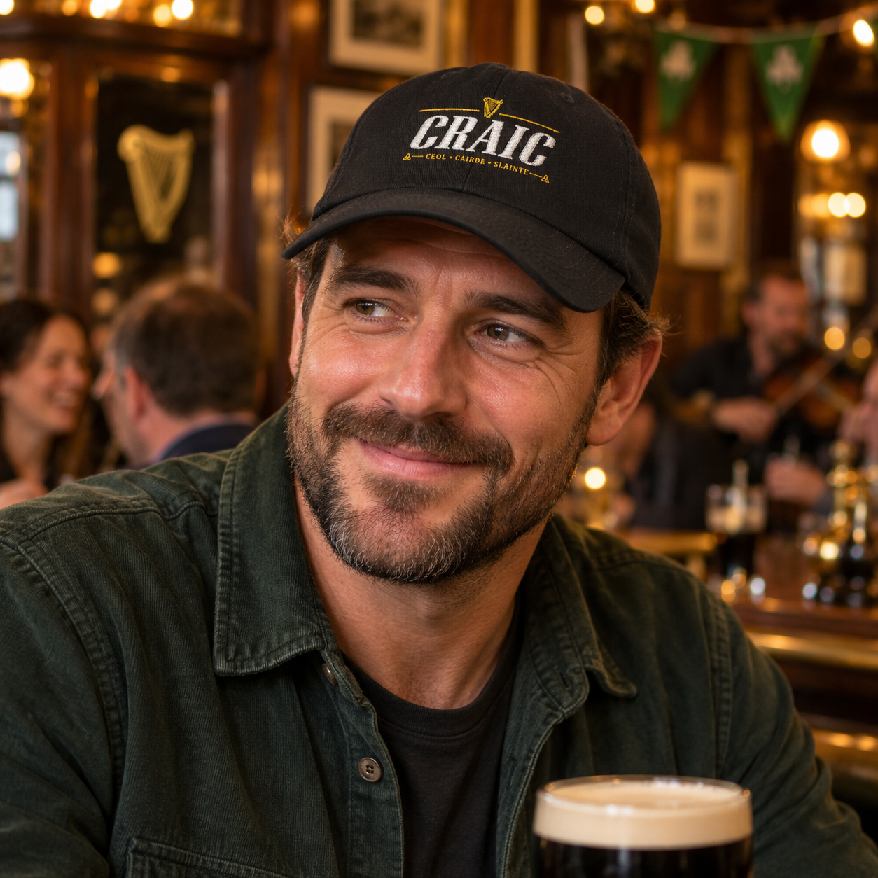 Craic Logo Dad Hat | Irish Pub Stout Pint Embroidered Cap - Image 2 | Lily's Pad Studio
