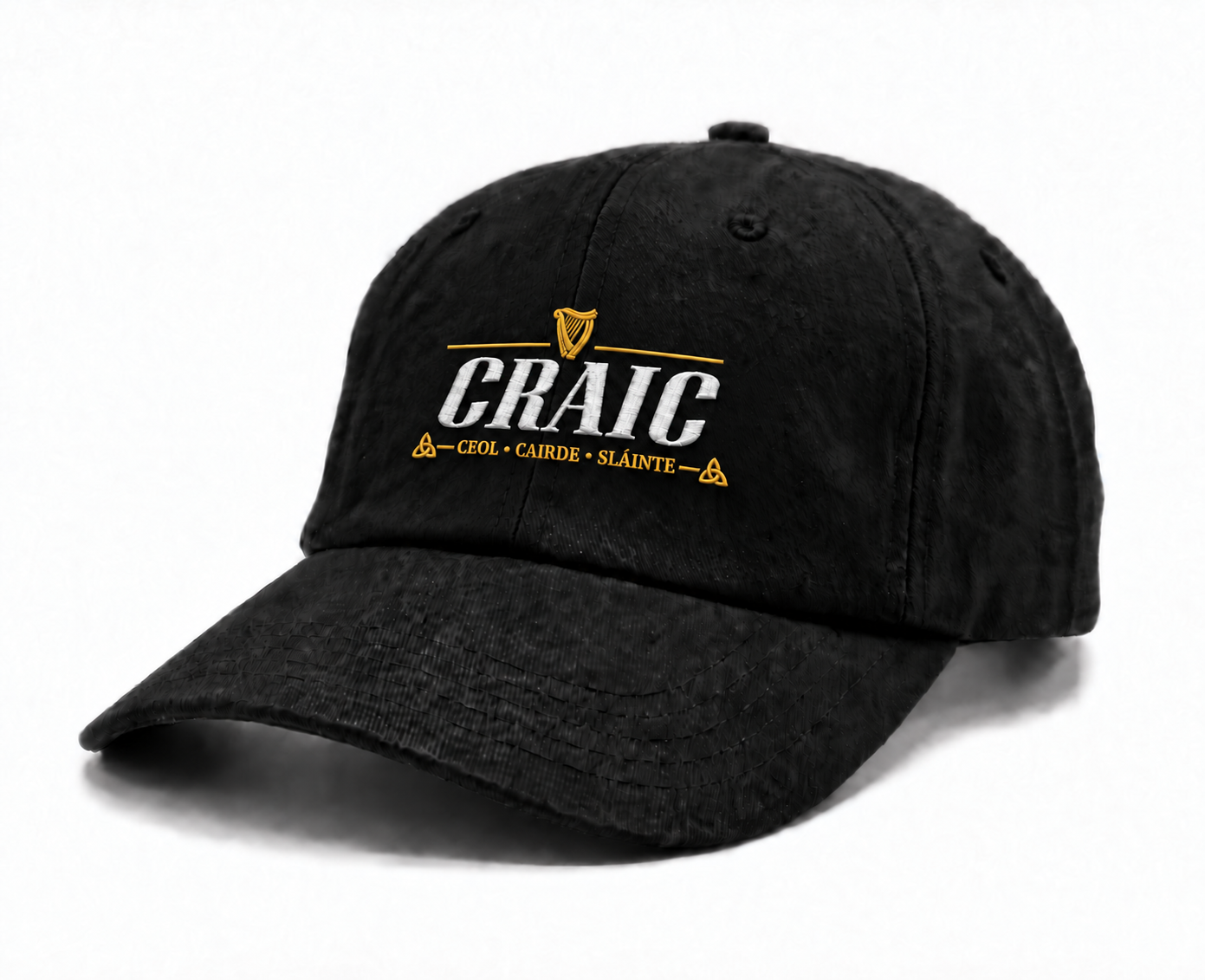 Craic Logo Dad Hat | Irish Pub Stout Pint Embroidered Cap - Image 1 | Lily's Pad Studio