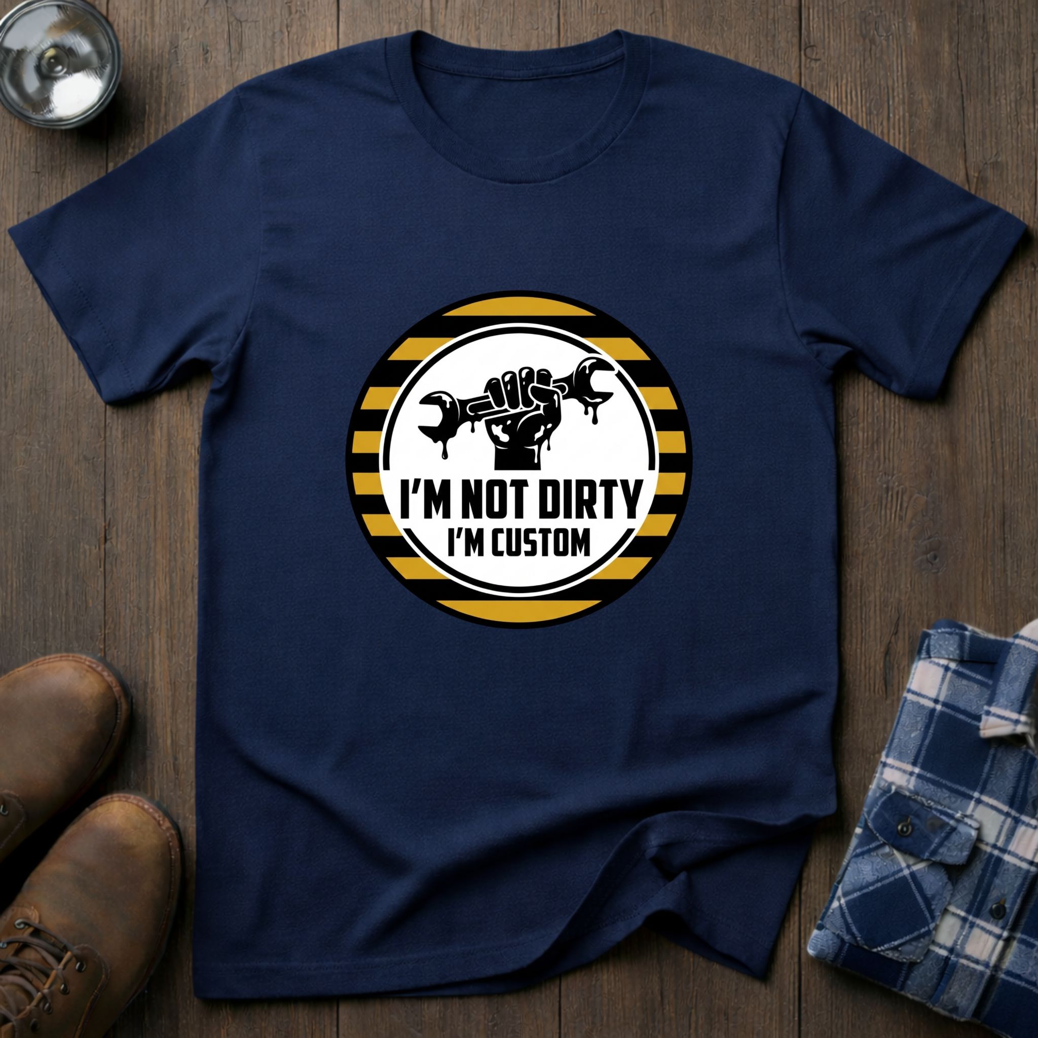 I'm not dirty, funny mechanic T-shirt in Navy
