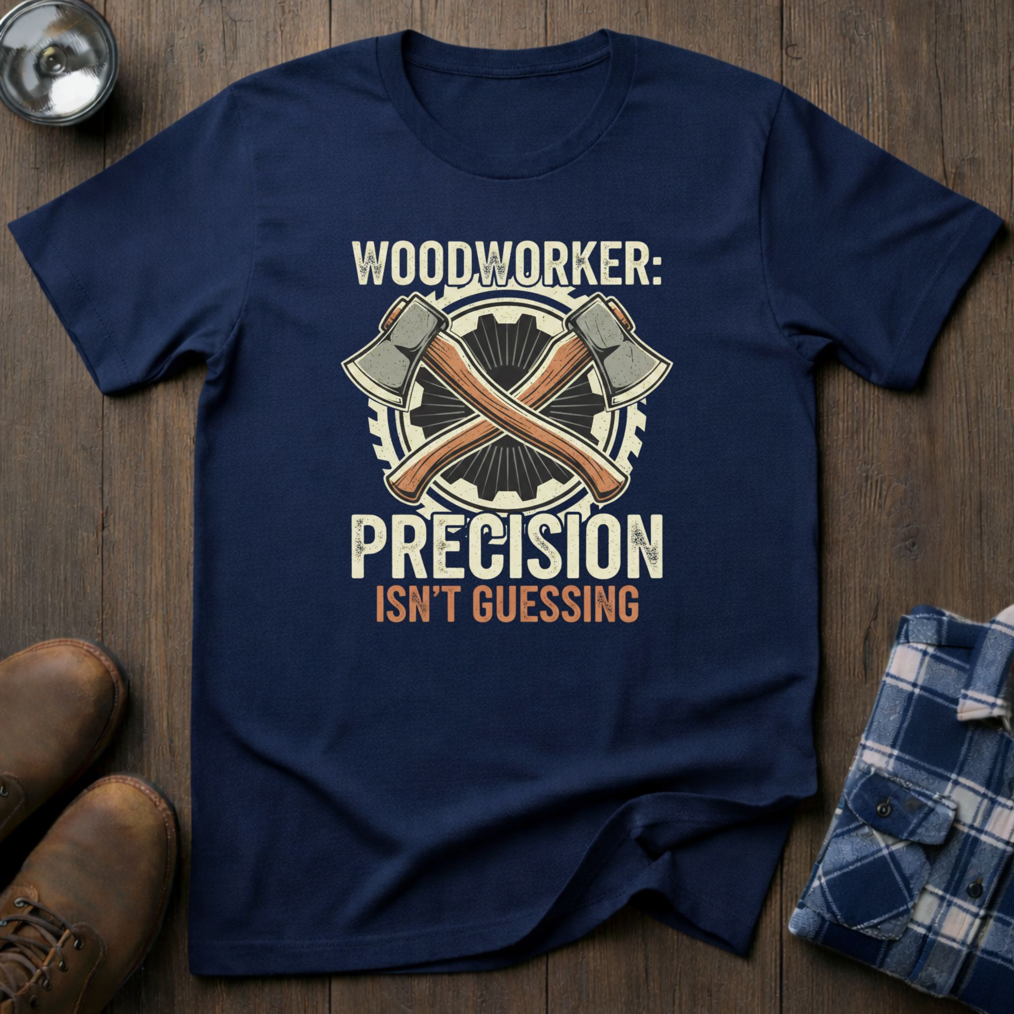 Precision isn't guessing, woodworking T-shirt in Navy