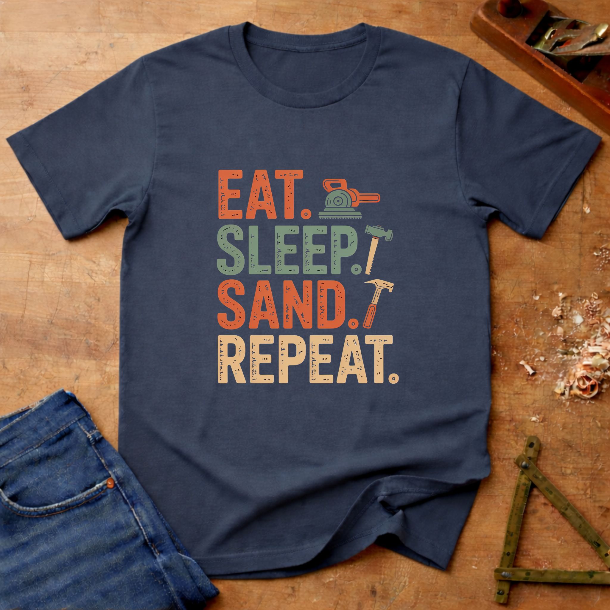 Eat, Sleep, Sand, Repeat, funny woodworking T-shirt