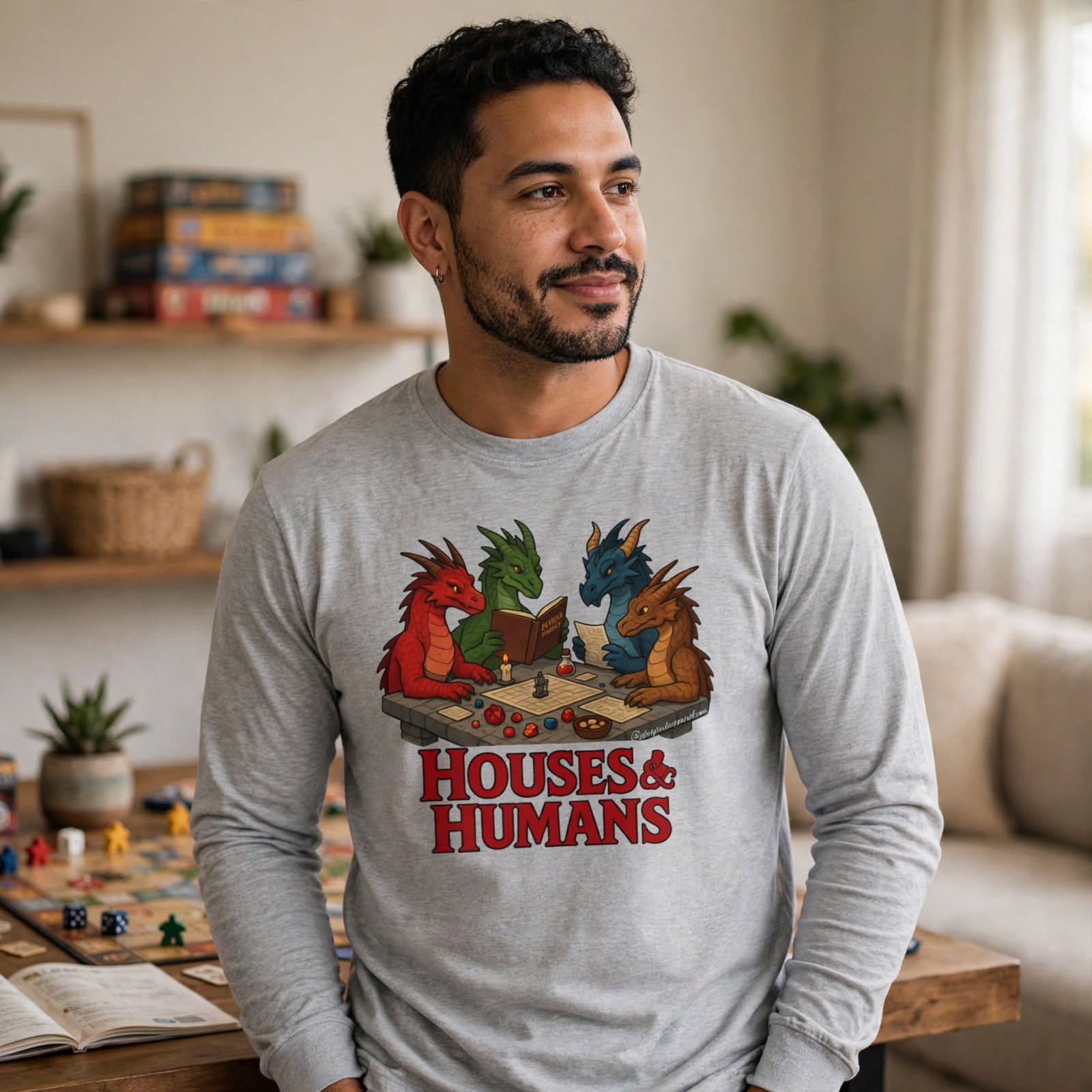 Houses & Humans long sleeve tee, humor, gift, nerd chic – M, Red