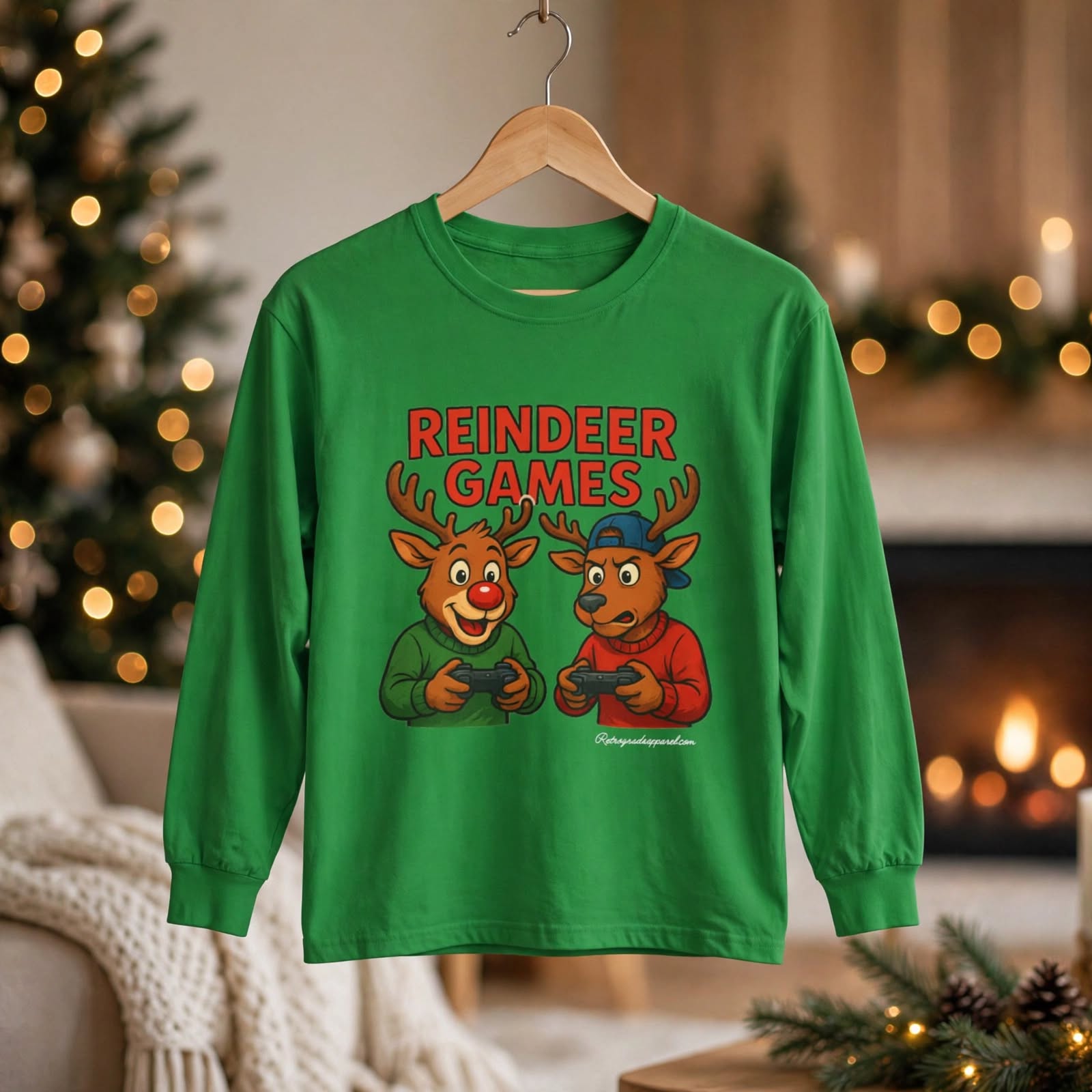 Reindeer Games long sleeve tee, Christmas, Winter wear – L, Dark Heather