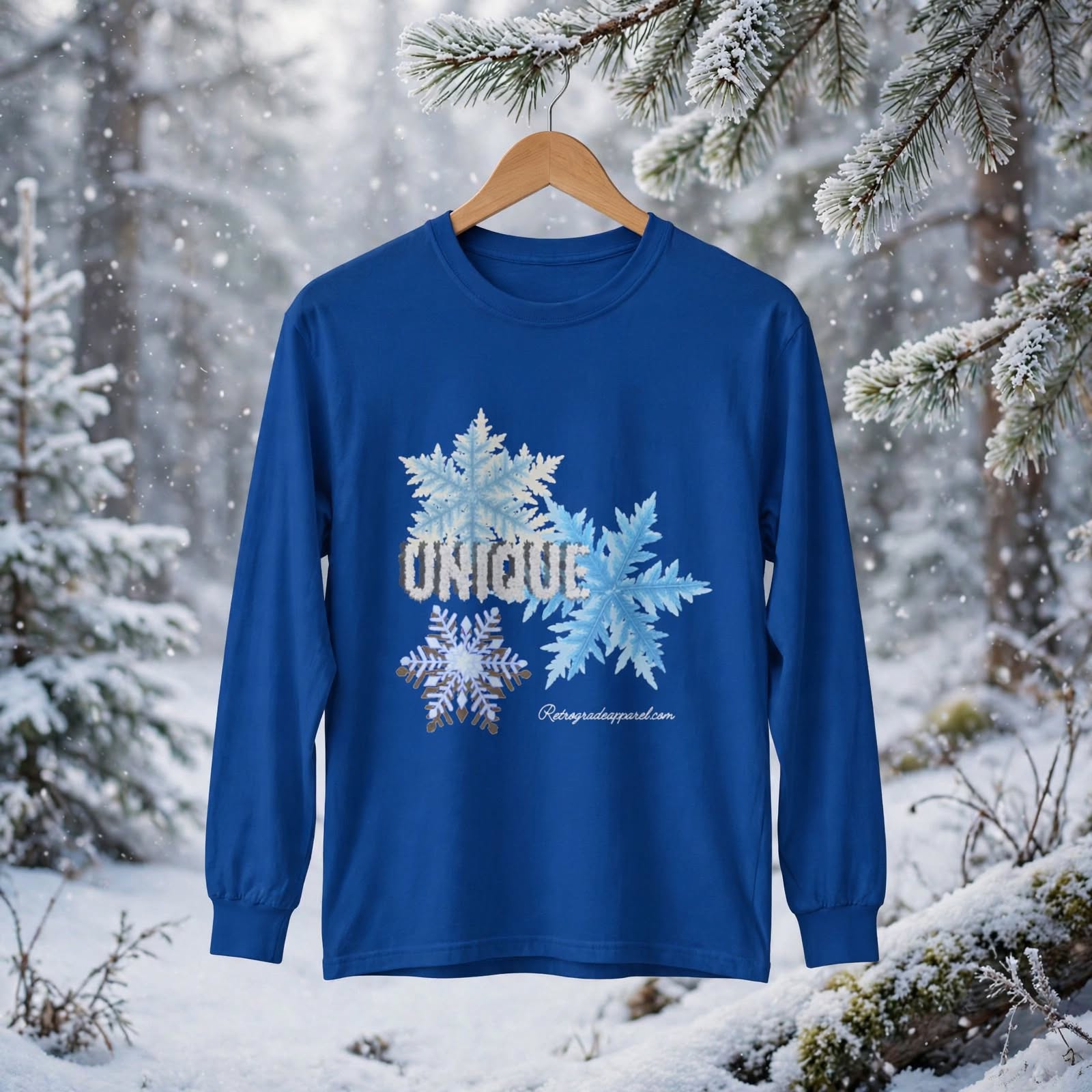 Unique Snowflake Long-Sleeve T-Shirt, Winter Graphic Tee with Frosty Vibes – M, White