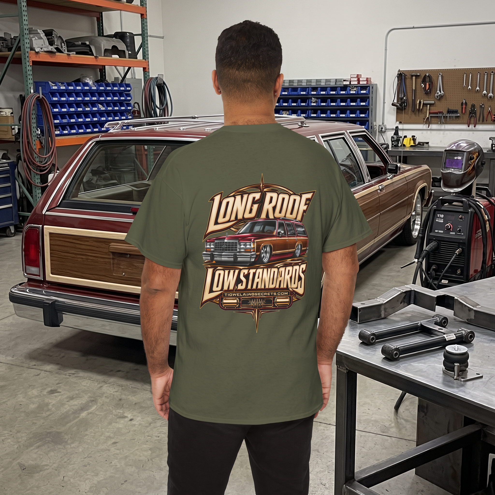 Long Roof, Low Standards Lowered Wagon T-Shirt – TIG Welding Secrets