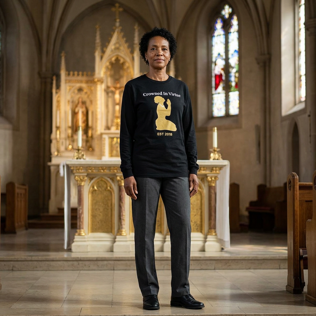 Crowned In Virtue Gold Accented Black & White Long Sleeve