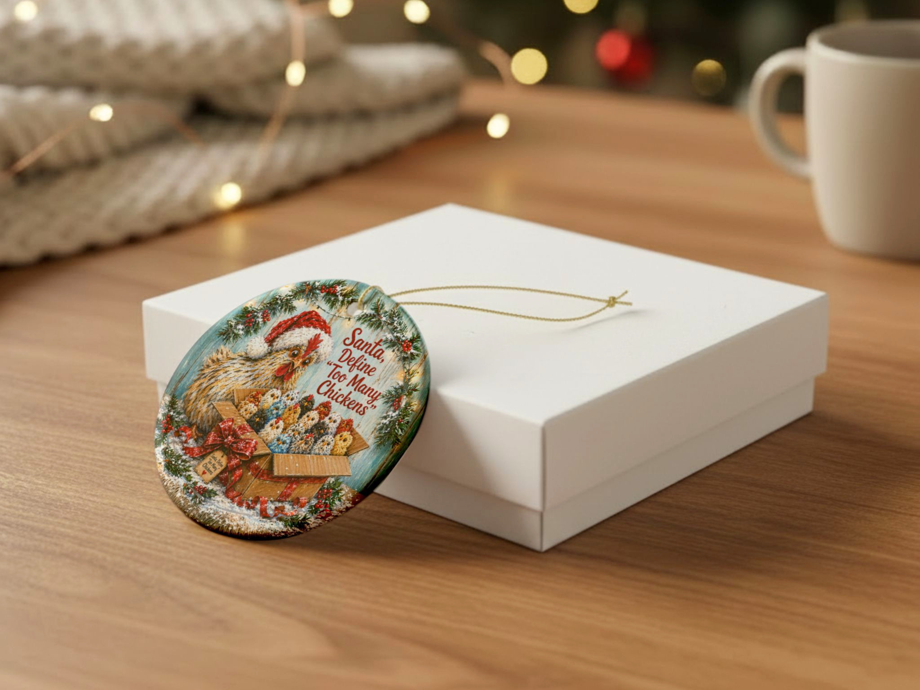 Chicken Christmas Ornament, Personalized Chicken Lover Gift, Funny Hen Holiday Ornament, Farmhouse Christmas Decor, Custom Xmas Message – Round, One size
