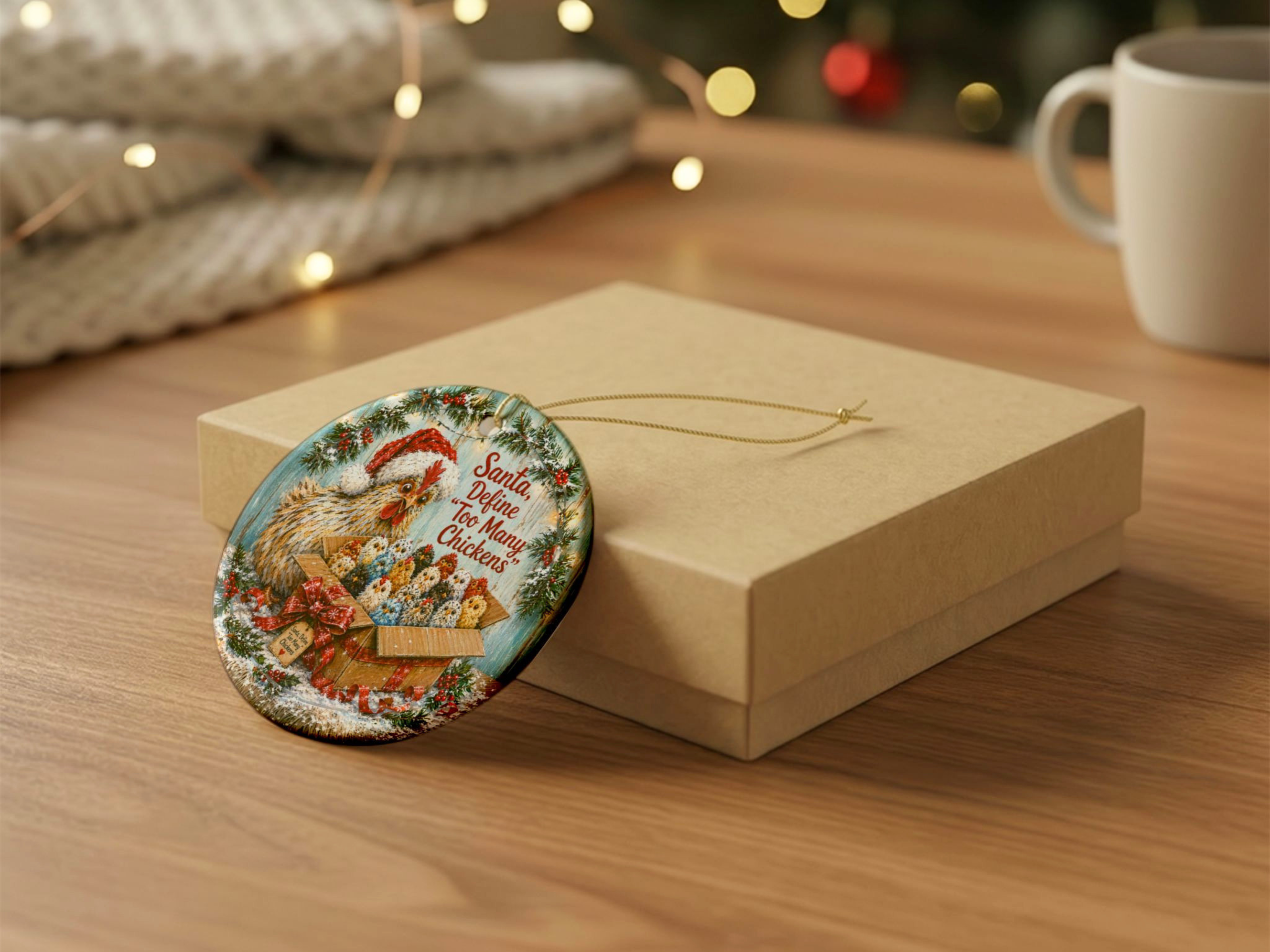 Chicken Christmas Ornament, Personalized Chicken Lover Gift, Funny Hen Holiday Ornament, Farmhouse Christmas Decor, Custom Xmas Message – Round, One size