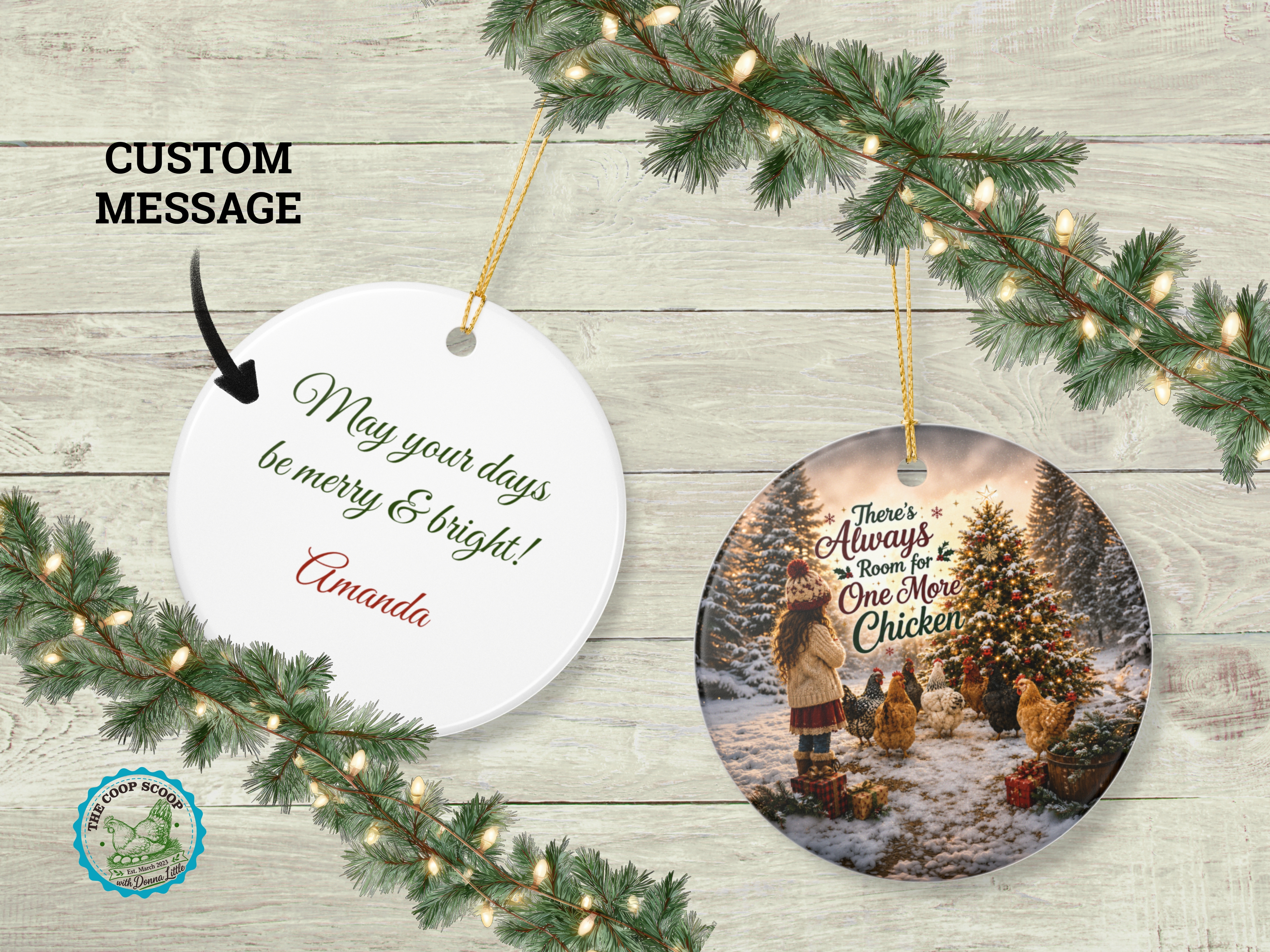 Always Room For One More Chicken Christmas Ornament, Chicken Lover Gift, Farmhouse Holiday Decor, Personalized Back Message – Round, One size