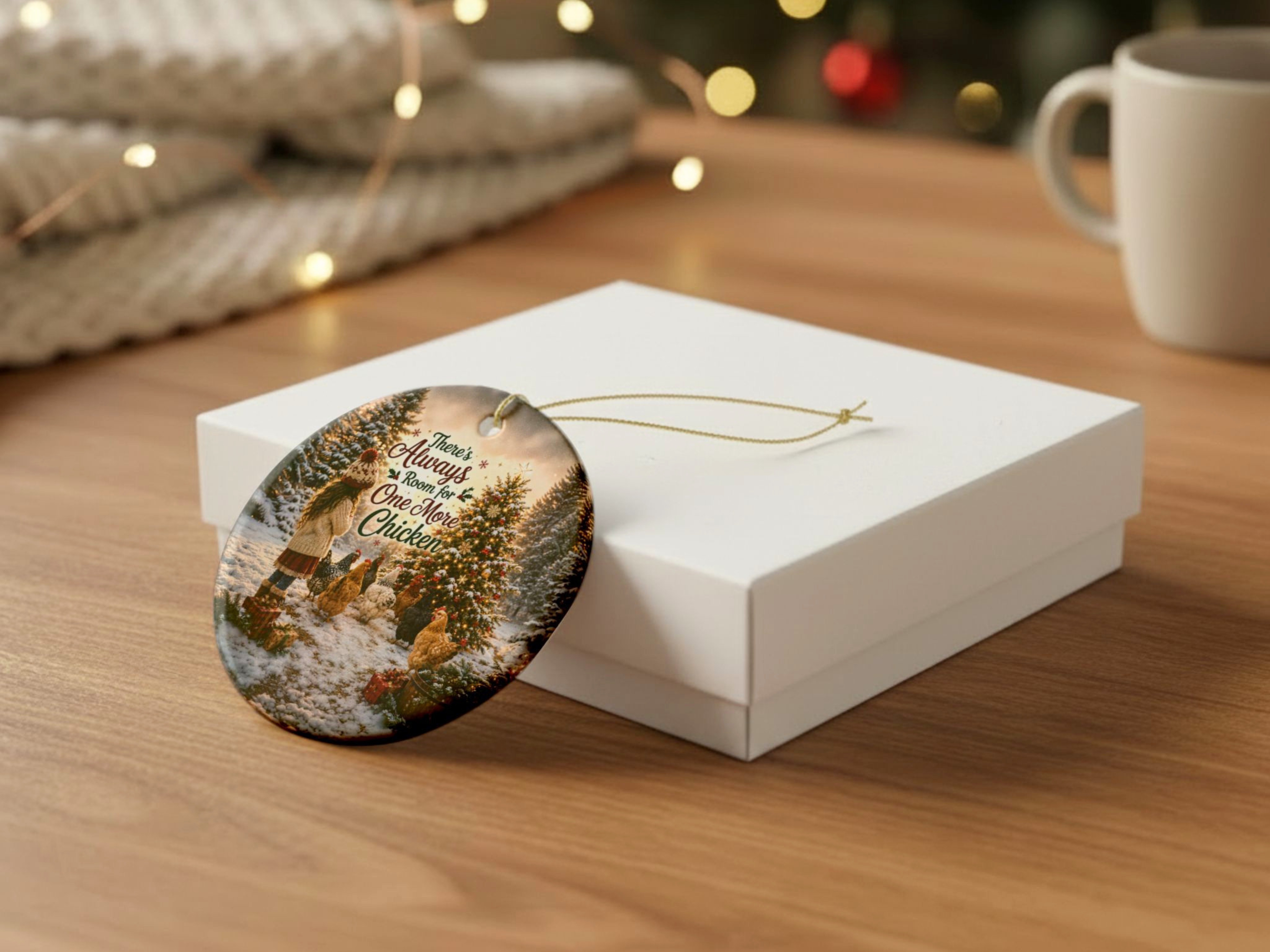 Always Room For One More Chicken Christmas Ornament, Chicken Lover Gift, Farmhouse Holiday Decor, Personalized Back Message – Round, One size