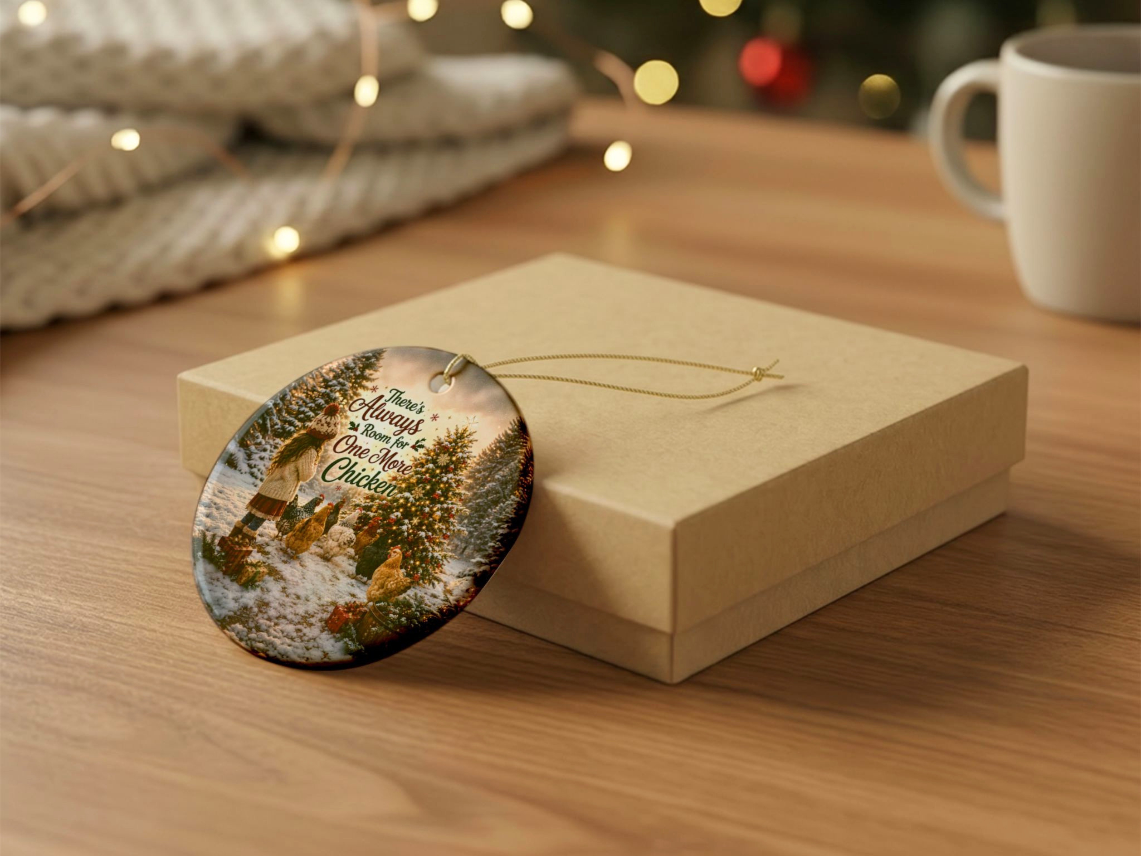 Always Room For One More Chicken Christmas Ornament, Chicken Lover Gift, Farmhouse Holiday Decor, Personalized Back Message – Round, One size