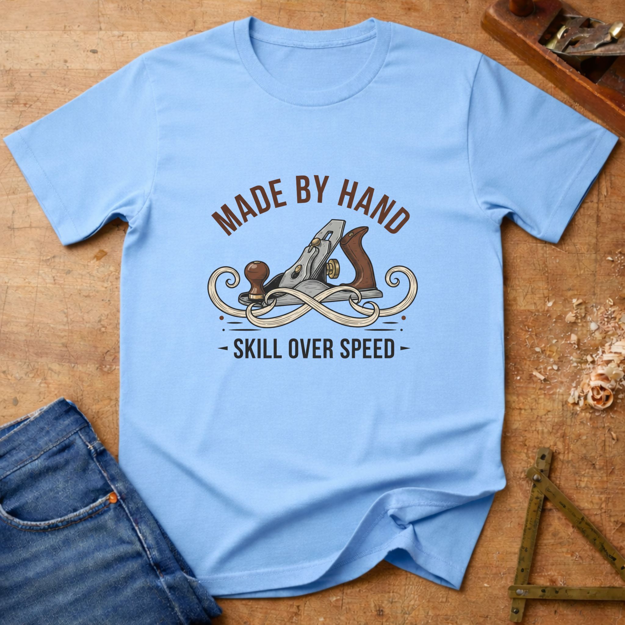 Made by Hand – Skill Over Speed Edition, woodworking T-shirt
