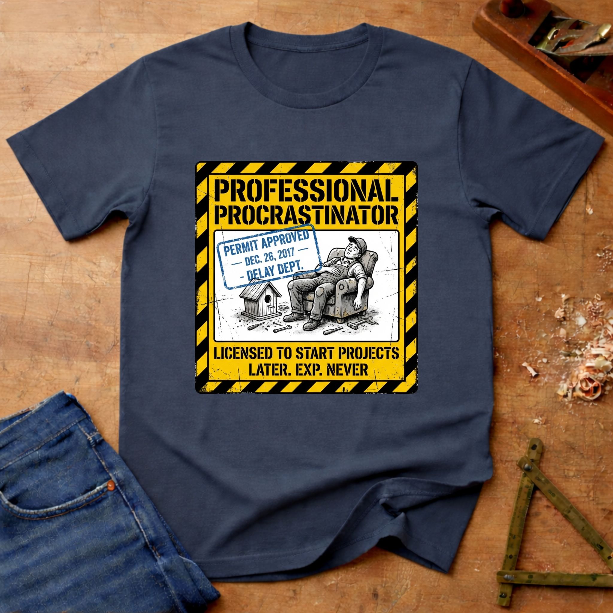 Professional Procrastinator – Warning Sign Edition, funny workshop T-shirt