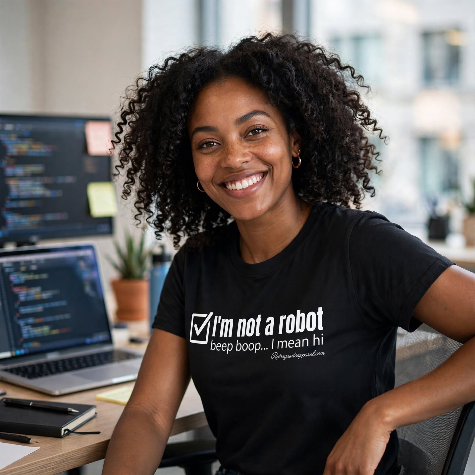 I'm Not A Robot checkbox tee, Funny authentication graphic T-Shirt – Black, S