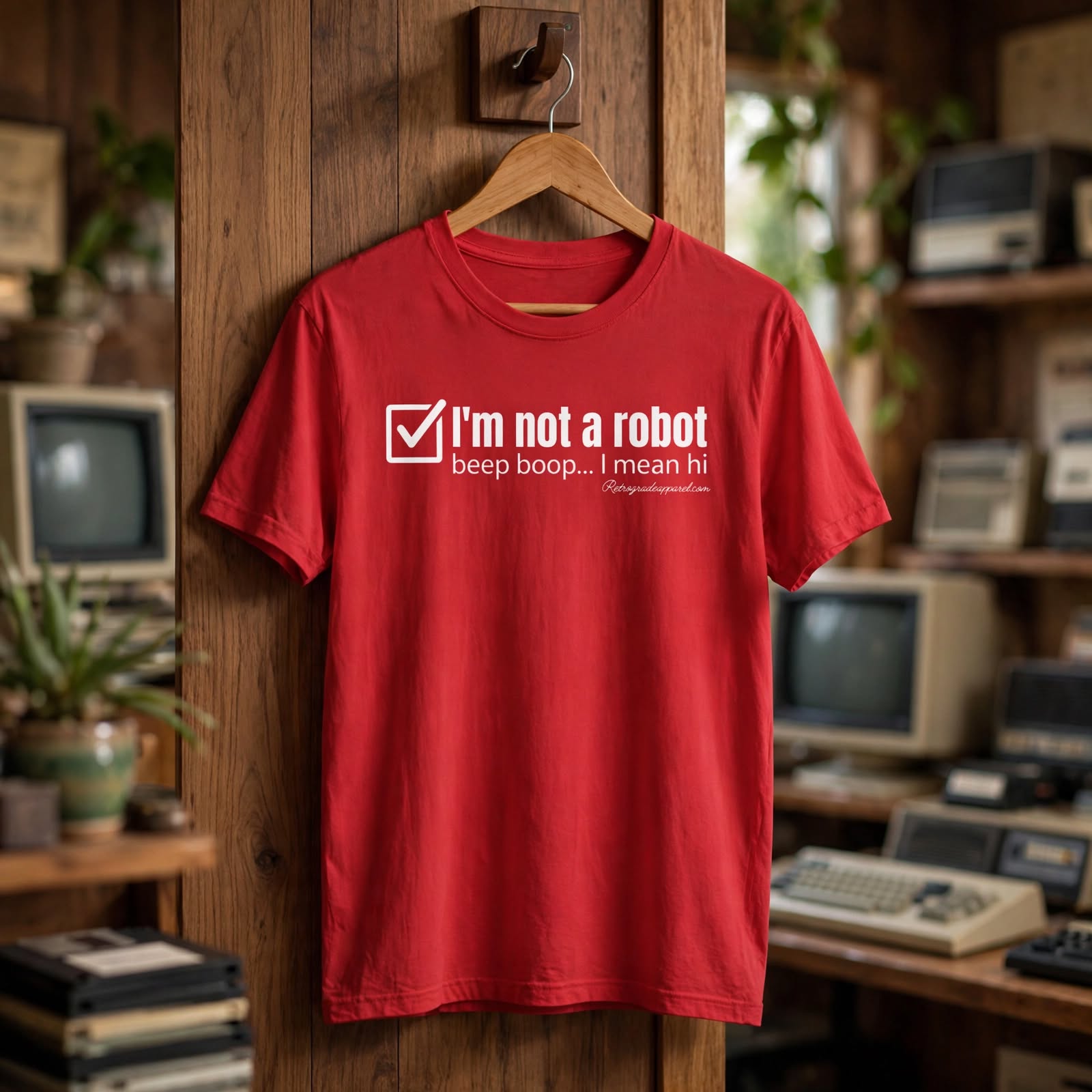 I'm Not A Robot checkbox tee, Funny authentication graphic T-Shirt – Red, S