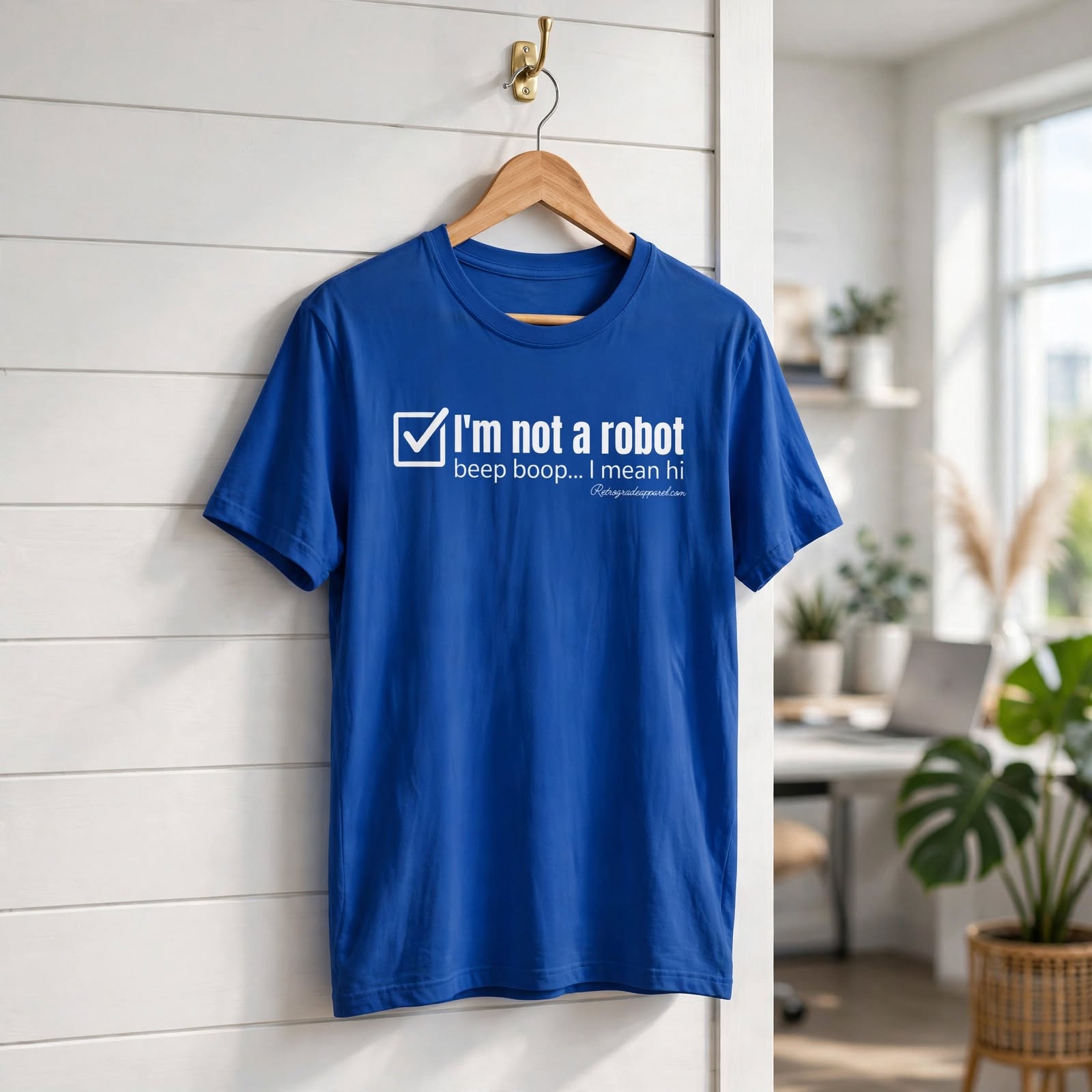 I'm Not A Robot checkbox tee, Funny authentication graphic T-Shirt – Royal, S