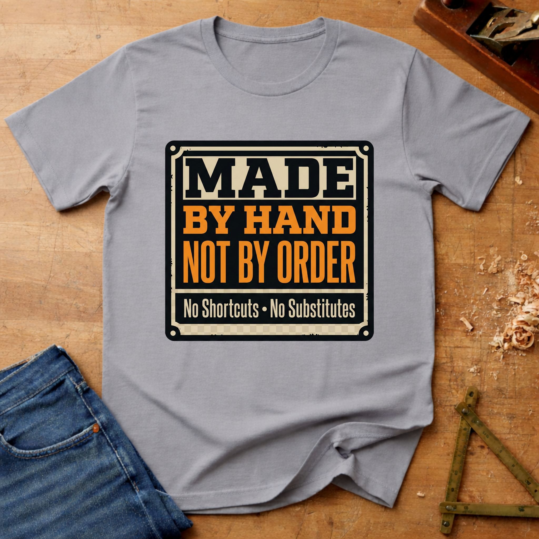Made by Hand – Not by Order Edition, woodworking T-shirt