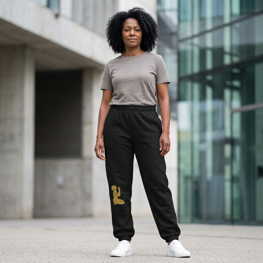 Minimal Praying Silhouette Joggers Black & Gold