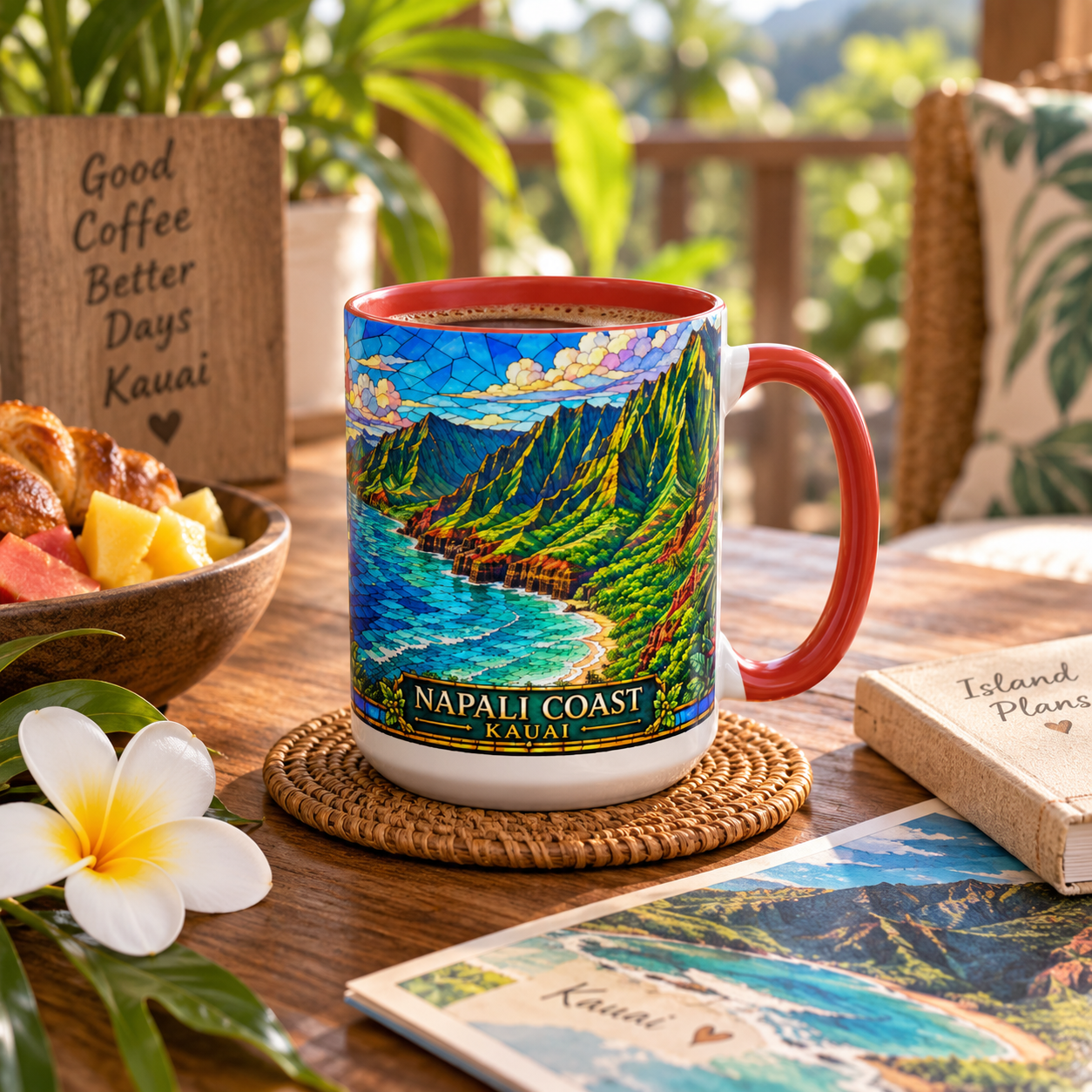 Nāpali Coast Kauai stained glass style mug