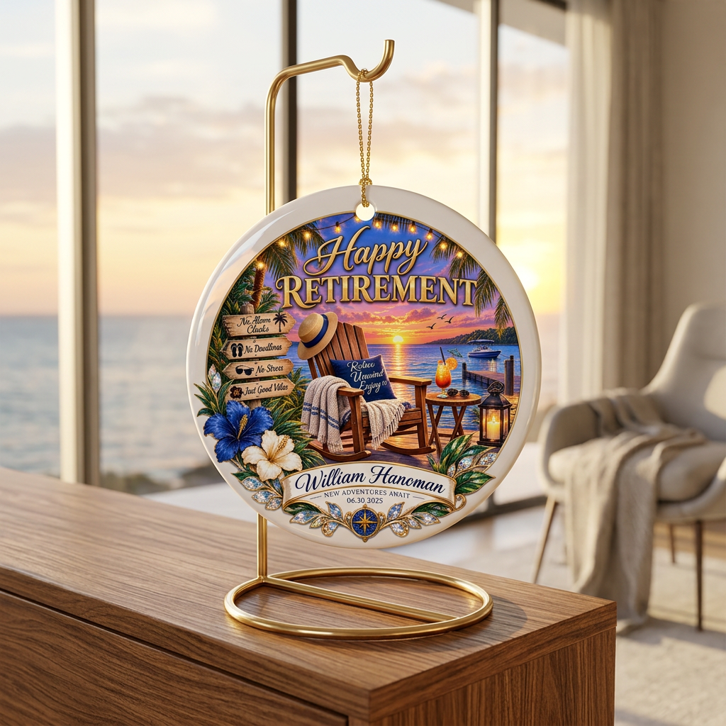 Happy Retirement Beach Scene Ornament