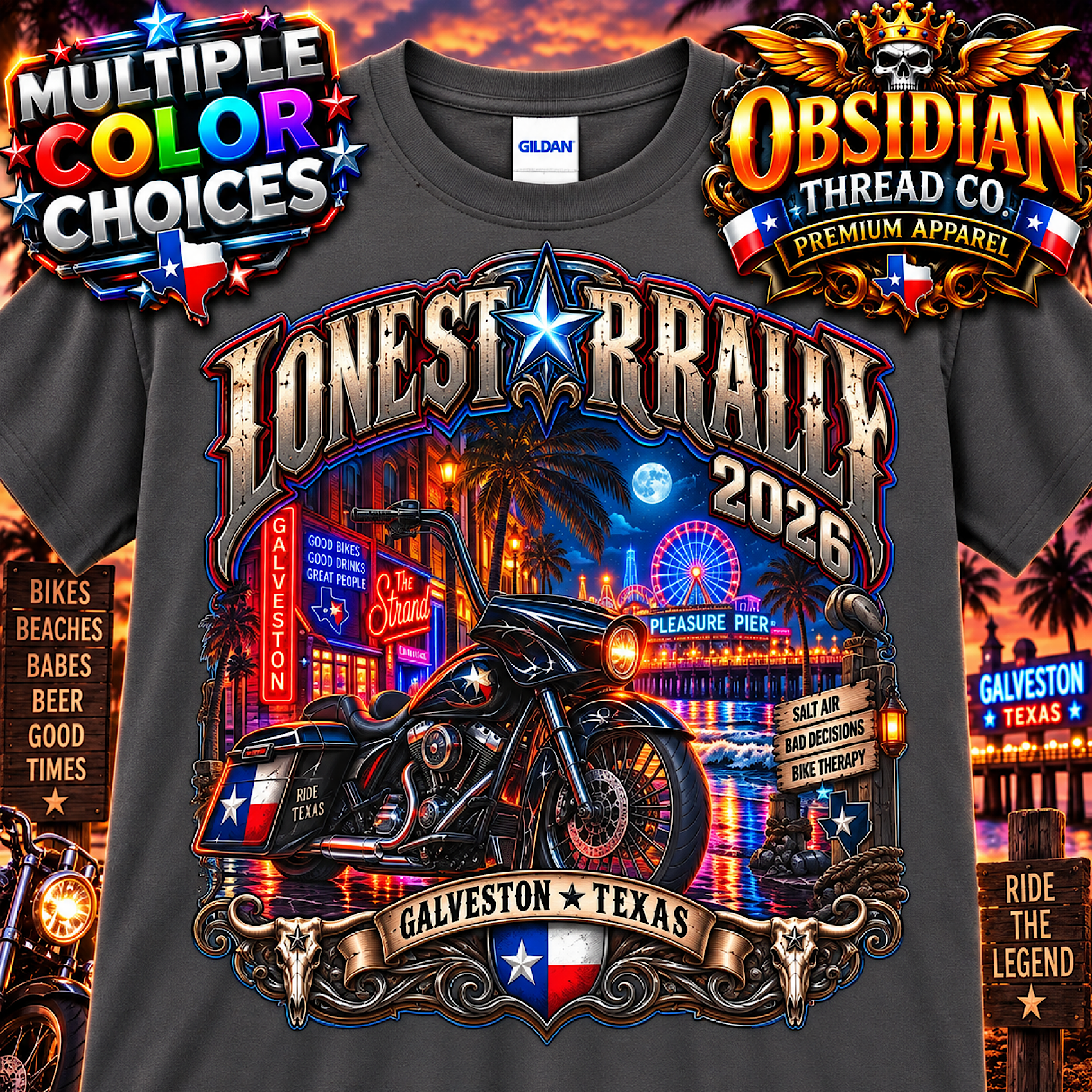 Lone Star Rally 2026 Galveston Texas Biker Shirt Motorcycle Rally No Harley color preview 2