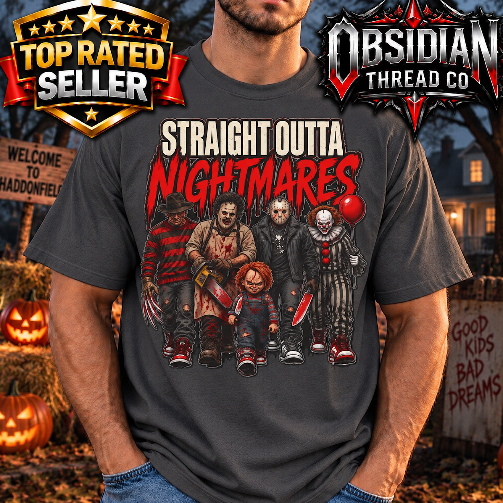 Straight Outta Nightmares Horror Halloween Shirt Slasher Movie Scary Unisex Tee product preview