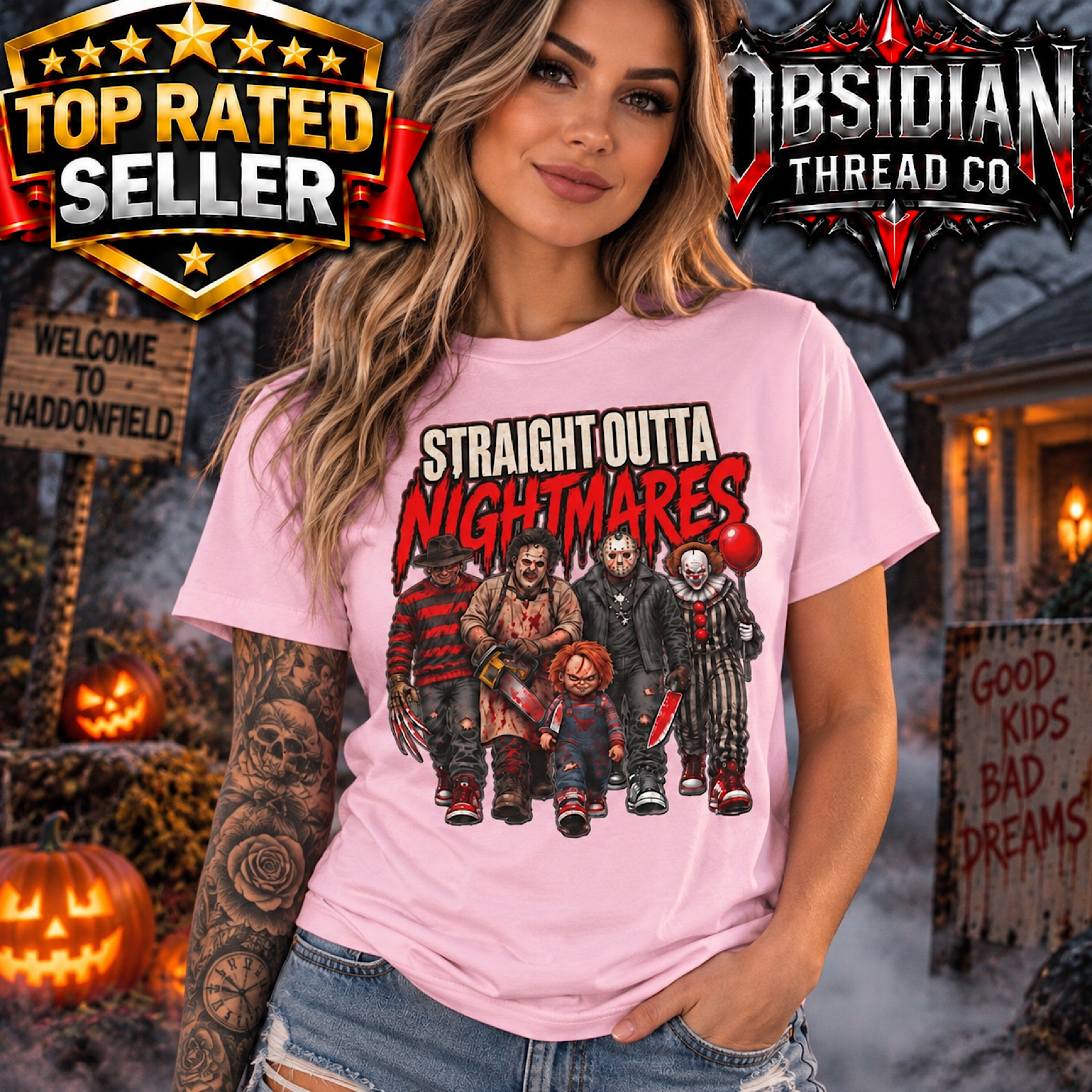 Straight Outta Nightmares Horror Halloween Shirt Slasher Movie Scary Unisex Tee color preview 4