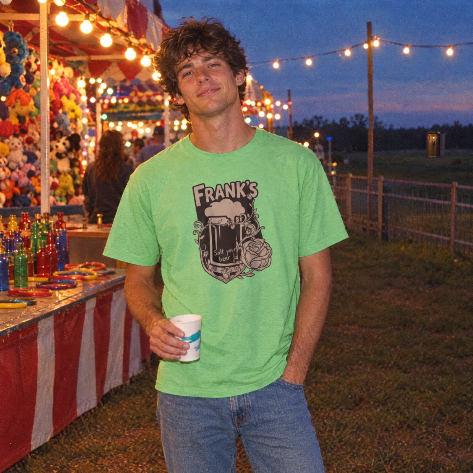 Frank's Beer Mug with Rose T-Shirt | Salt Your Beer — CVC Apple Green — Other view