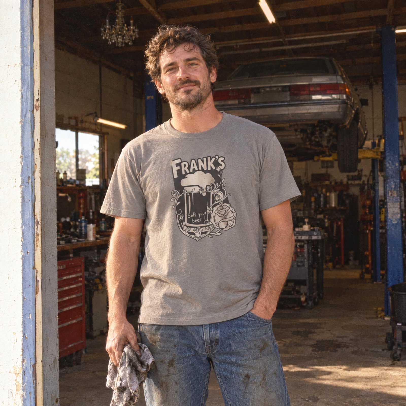 Frank's Beer Mug with Rose T-Shirt | Salt Your Beer — CVC Stone Gray — Other view