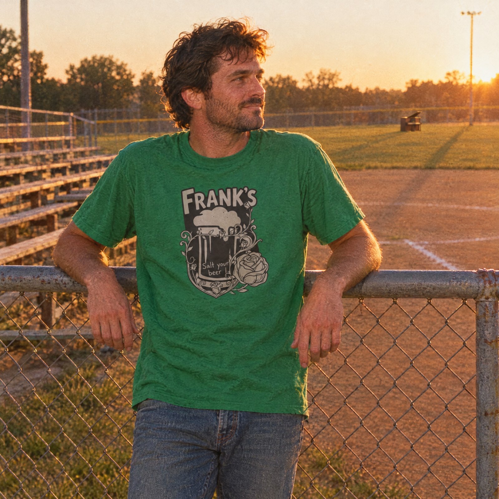 Frank's Beer Mug with Rose T-Shirt | Salt Your Beer — CVC Kelly Green — Other view