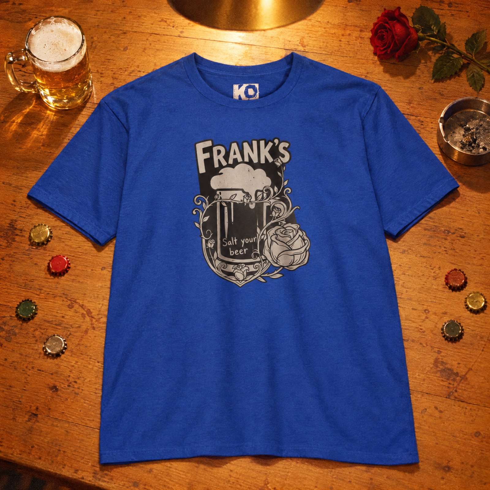 Frank's Beer Mug with Rose T-Shirt | Salt Your Beer — CVC Royal — Other view