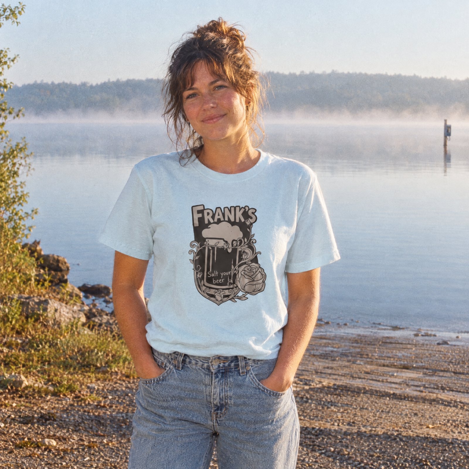 Frank's Beer Mug with Rose T-Shirt | Salt Your Beer — CVC Ice Blue — Other view