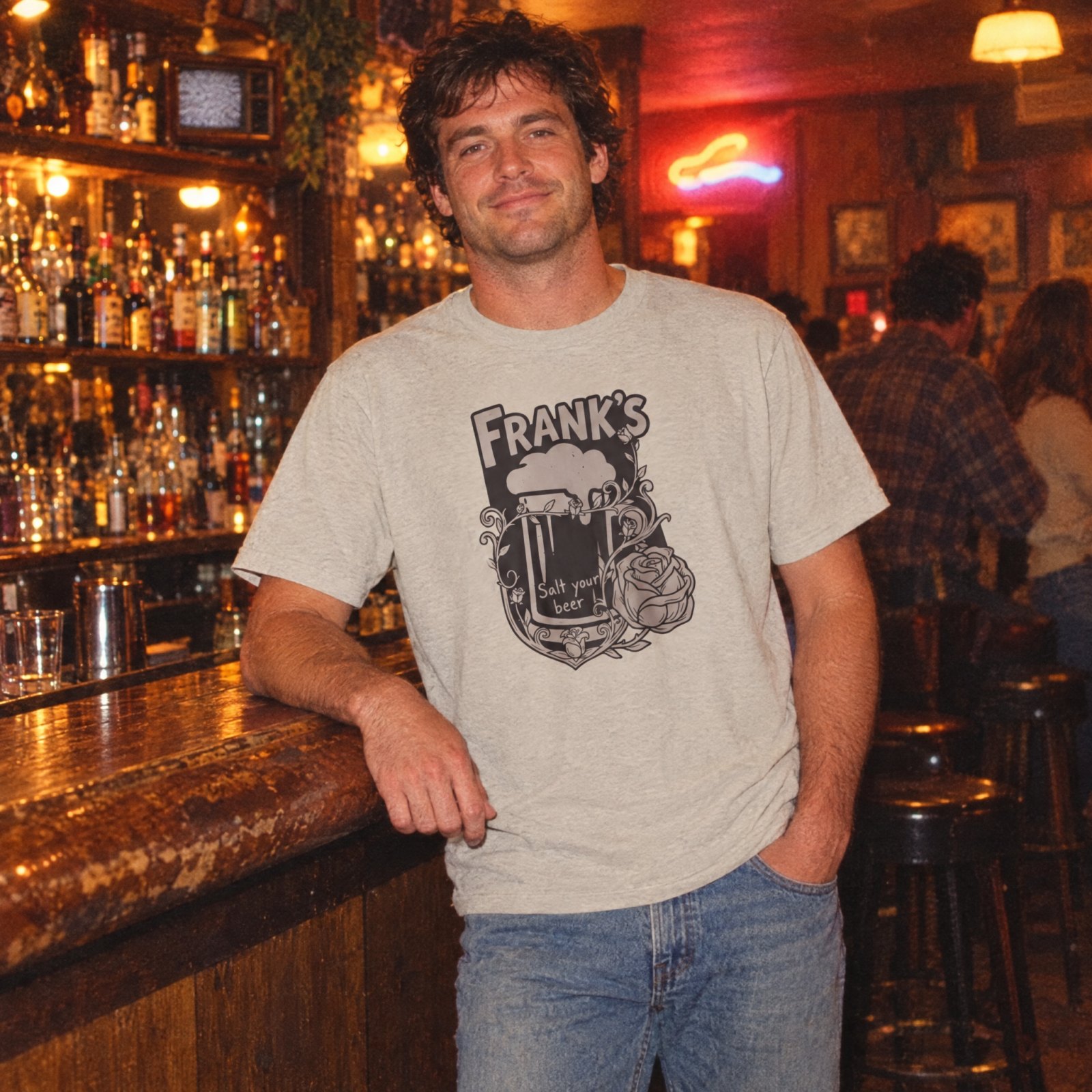 Frank's Beer Mug with Rose T-Shirt | Salt Your Beer — CVC Sand — Other view