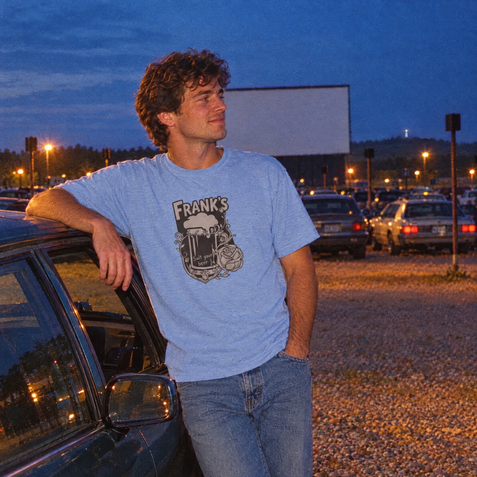 Frank's Beer Mug with Rose T-Shirt | Salt Your Beer — Heather Columbia Blue — Other view