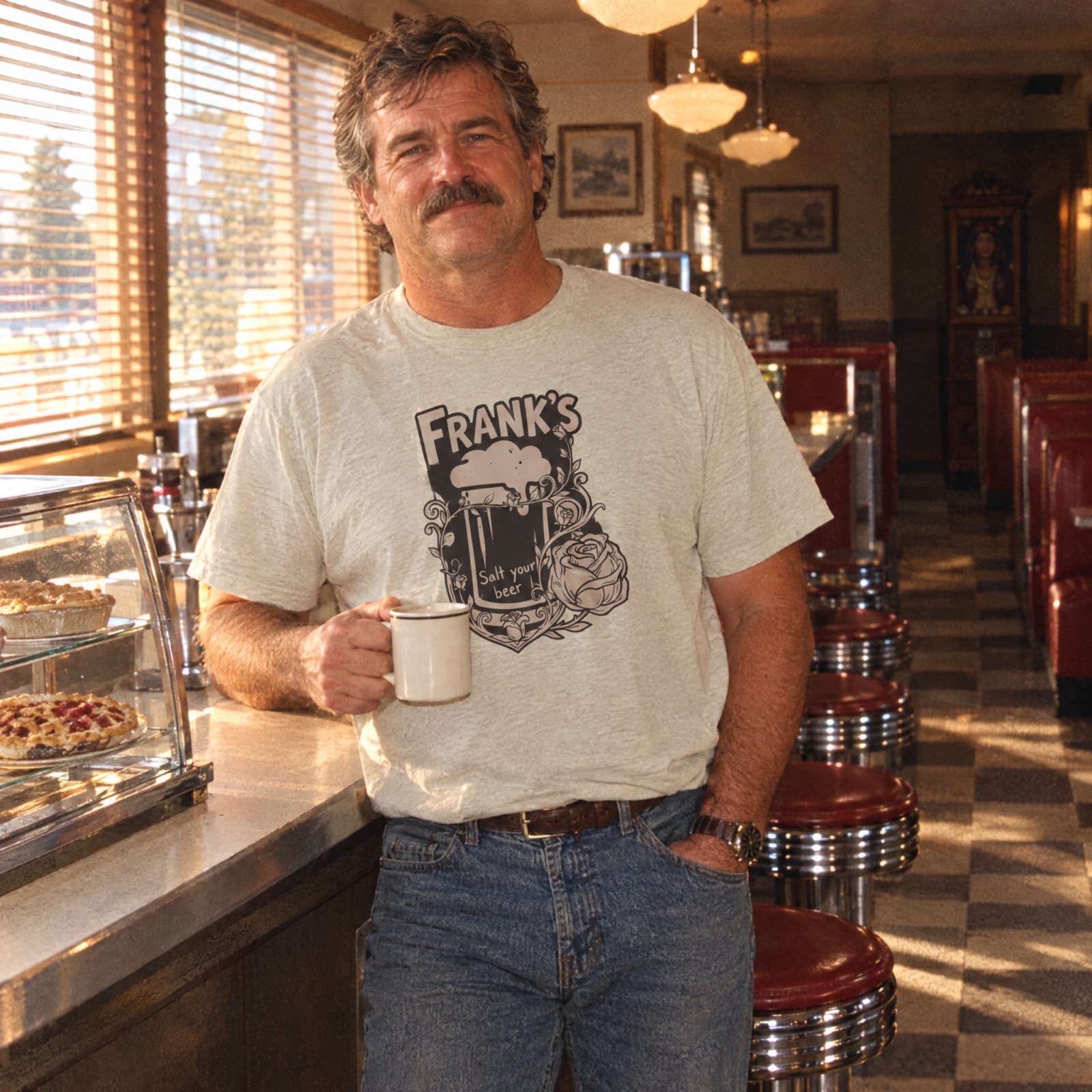 Frank's Beer Mug with Rose T-Shirt | Salt Your Beer — CVC Silk — Other view