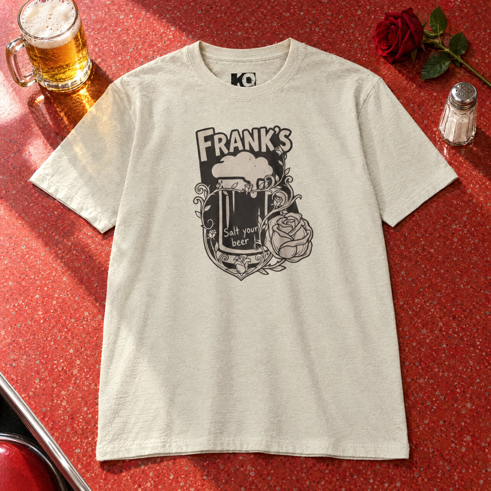 Frank's Beer Mug with Rose T-Shirt | Salt Your Beer — CVC Silk — Other view