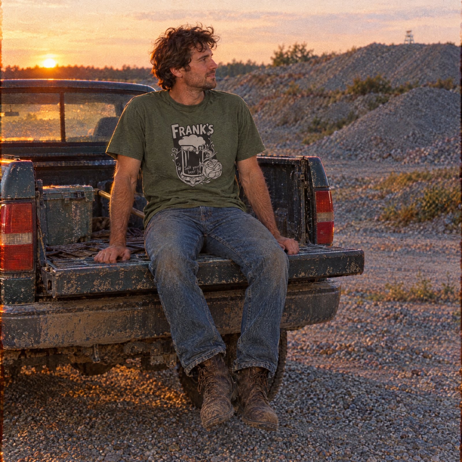 Frank's Beer Mug with Rose T-Shirt | Salt Your Beer — CVC Military Green — Other view