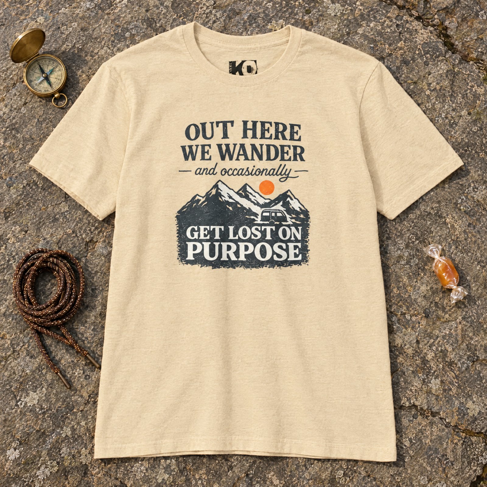 Out Here We Wander Get Lost On Purpose T-shirt | Mountain Adventure Tee — CVC Cream — Other view